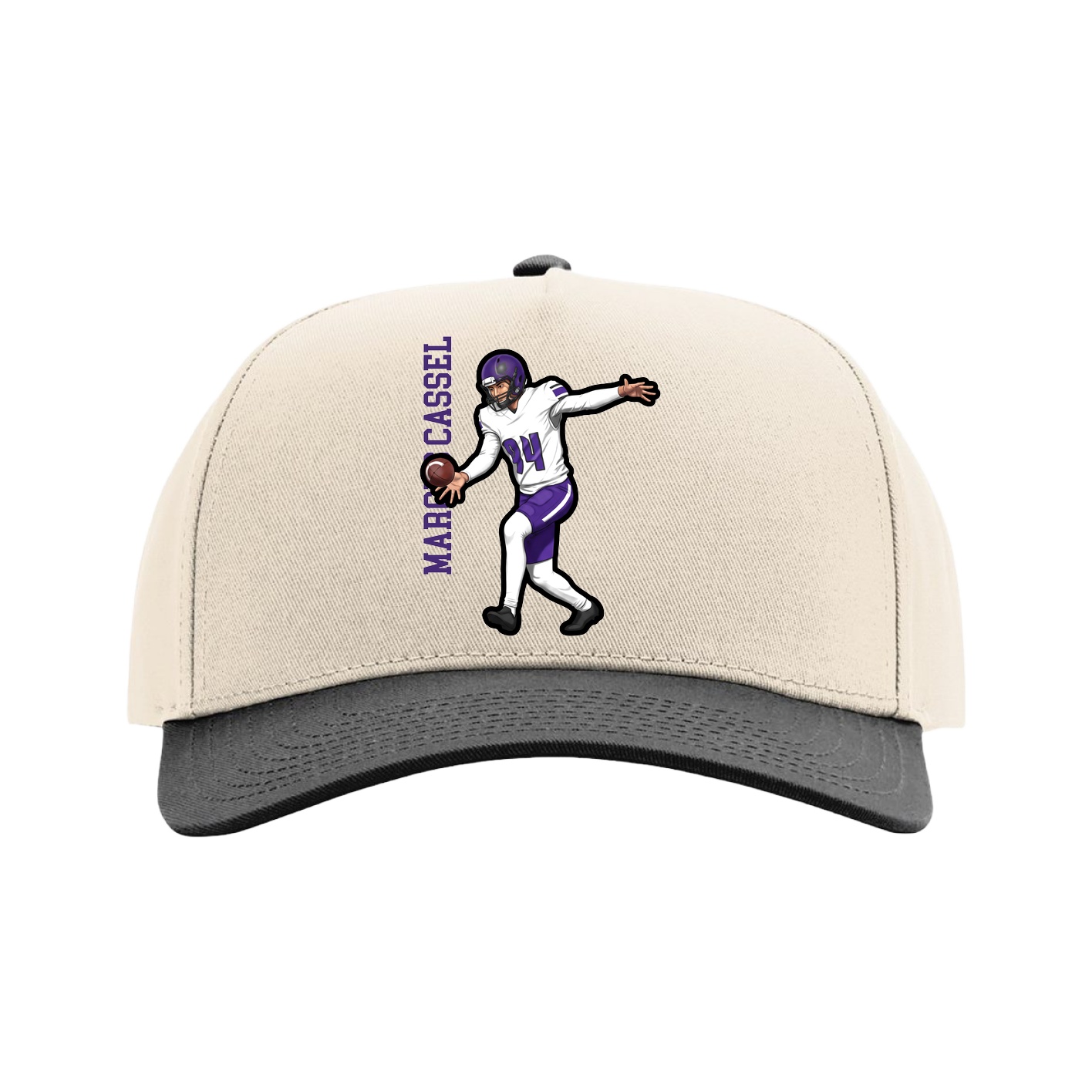 Full Fabric Five-Panel Champ Cap — Name Vertical in Cream/Black