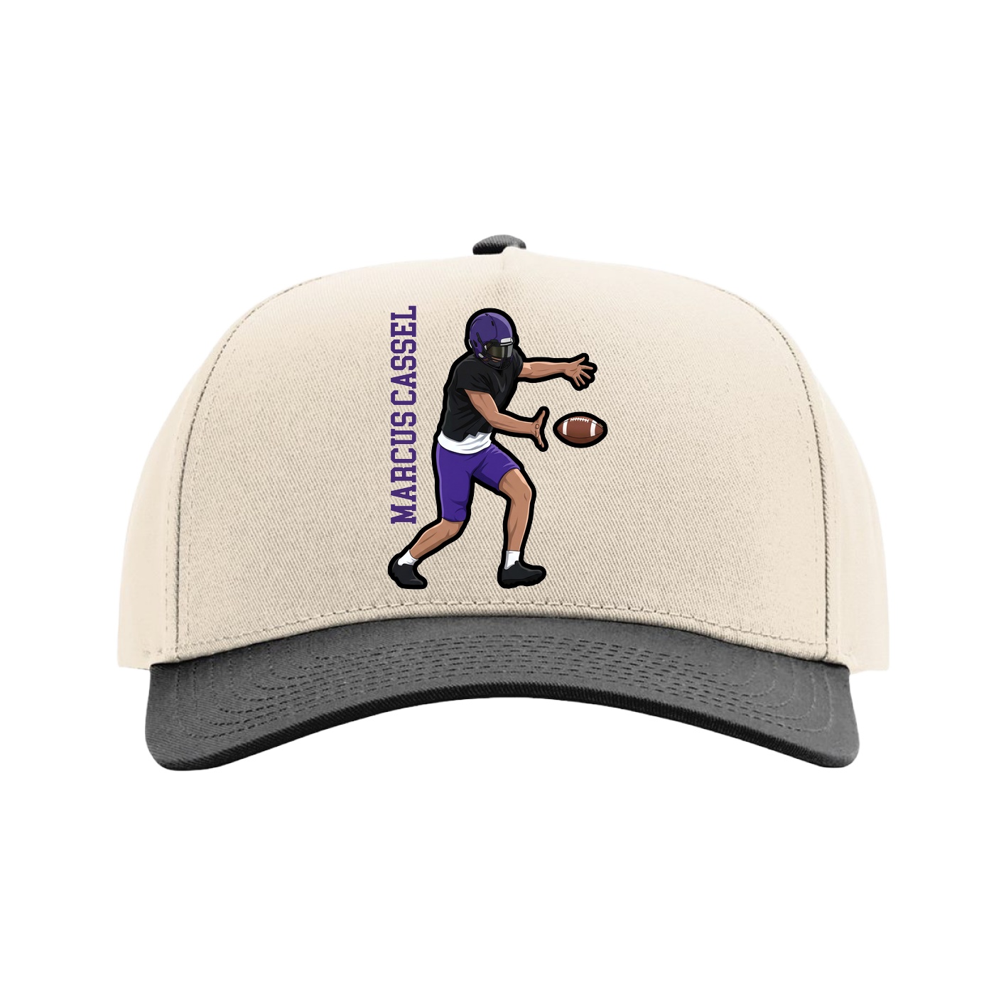 Full Fabric Five-Panel Champ Cap — Name Vertical in Cream/Black