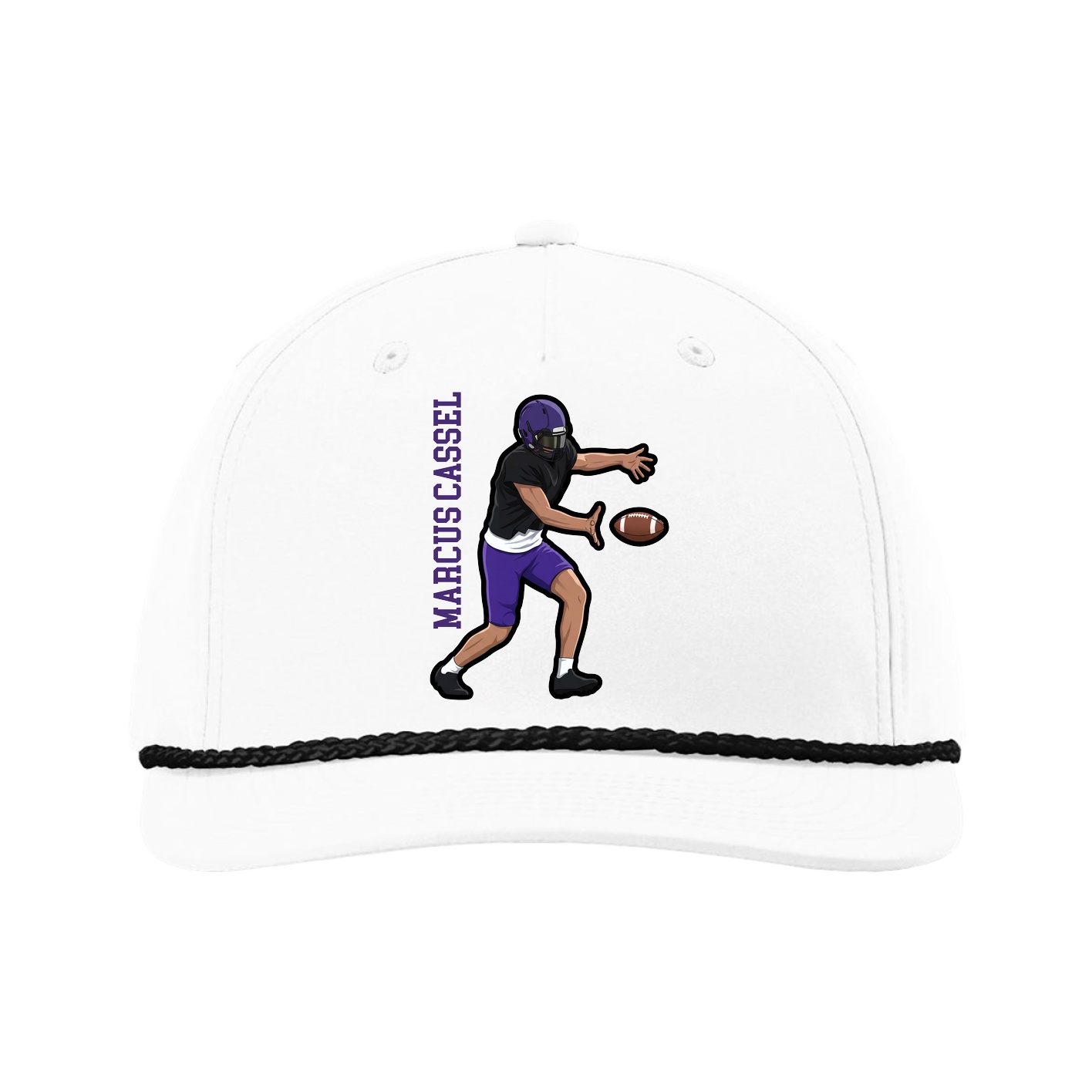 Five-Panel Classic Rope Cap — Name Vertical in White