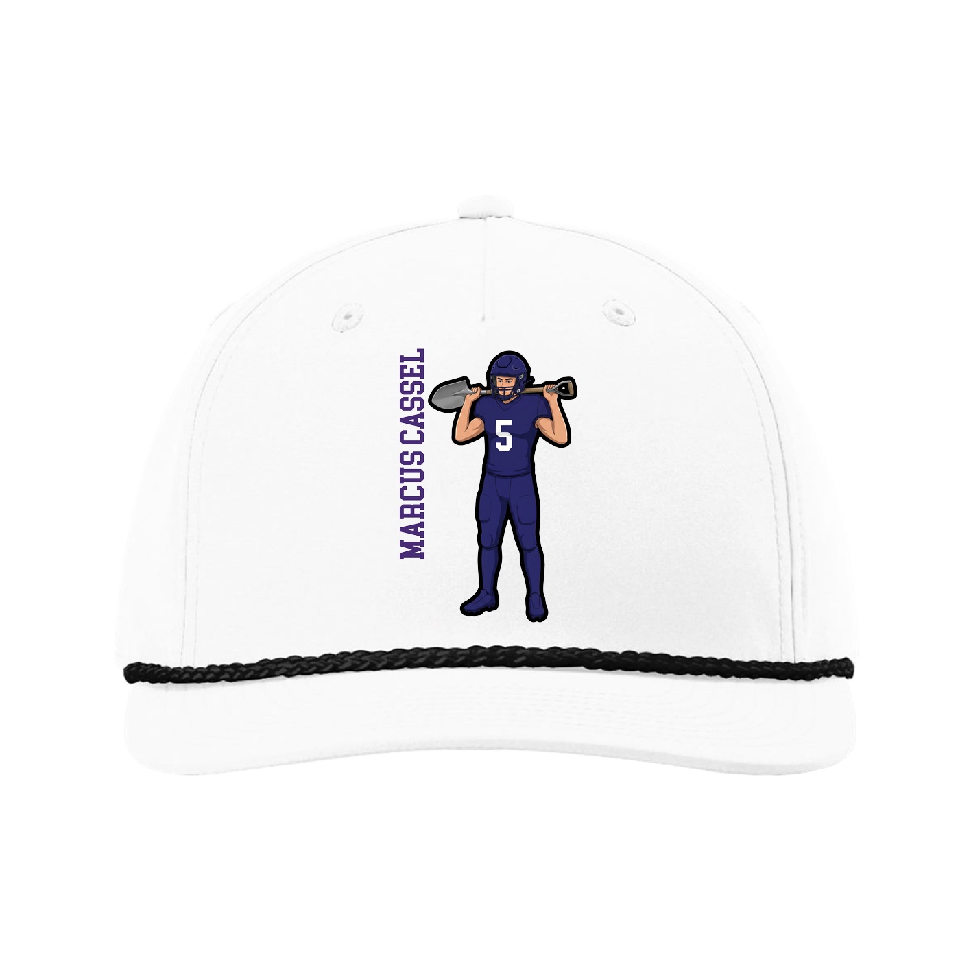 Five-Panel Classic Rope Cap — Name Vertical in White