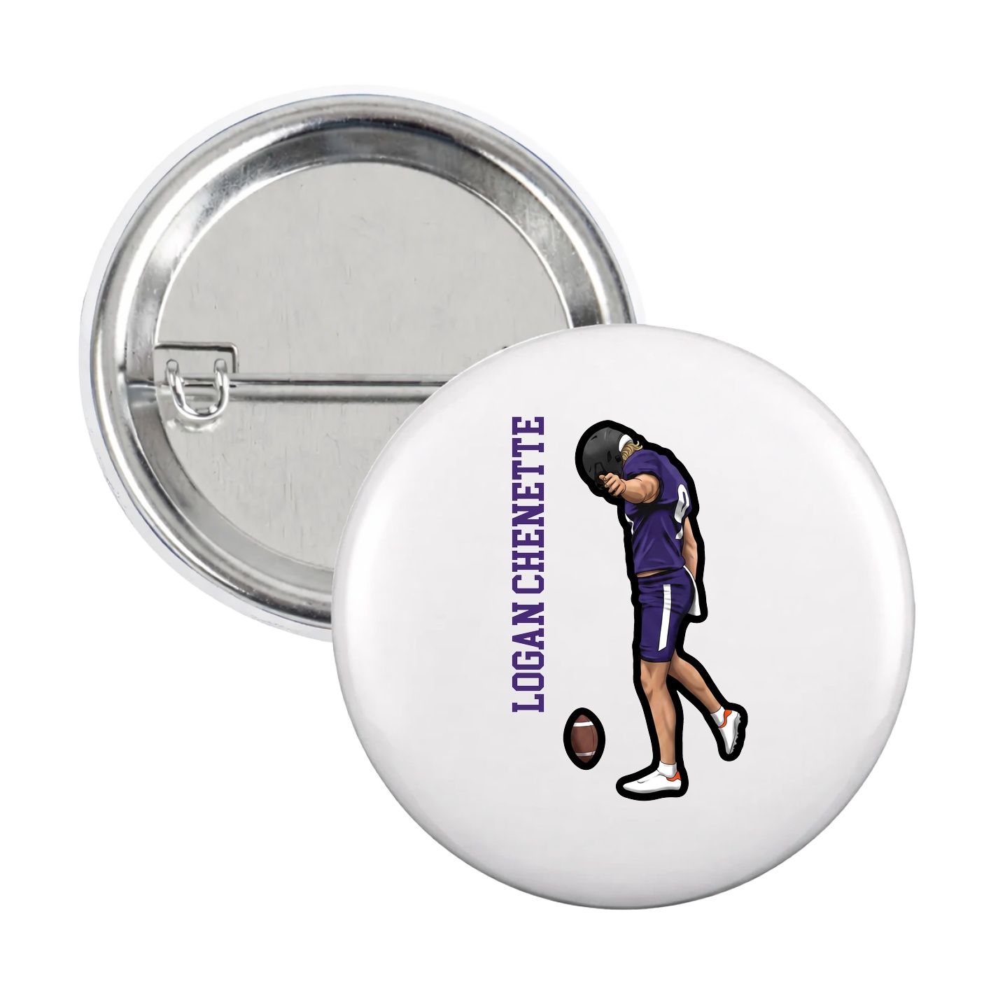 Game Day Button — Name Vertical in White