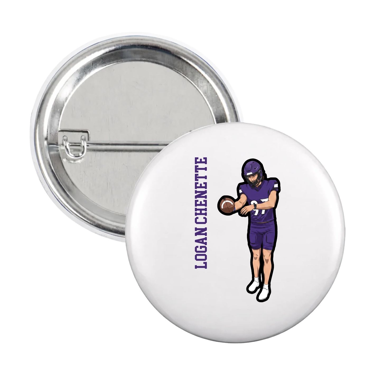 Game Day Button — Name Vertical in White