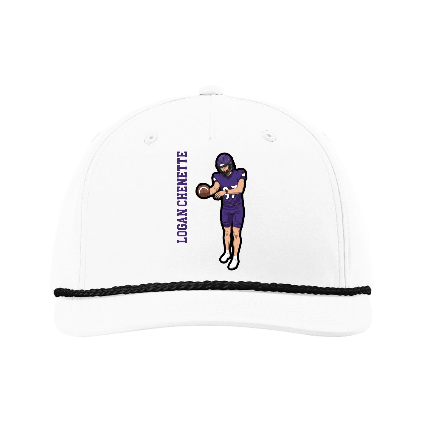 Five-Panel Classic Rope Cap — Name Vertical in White