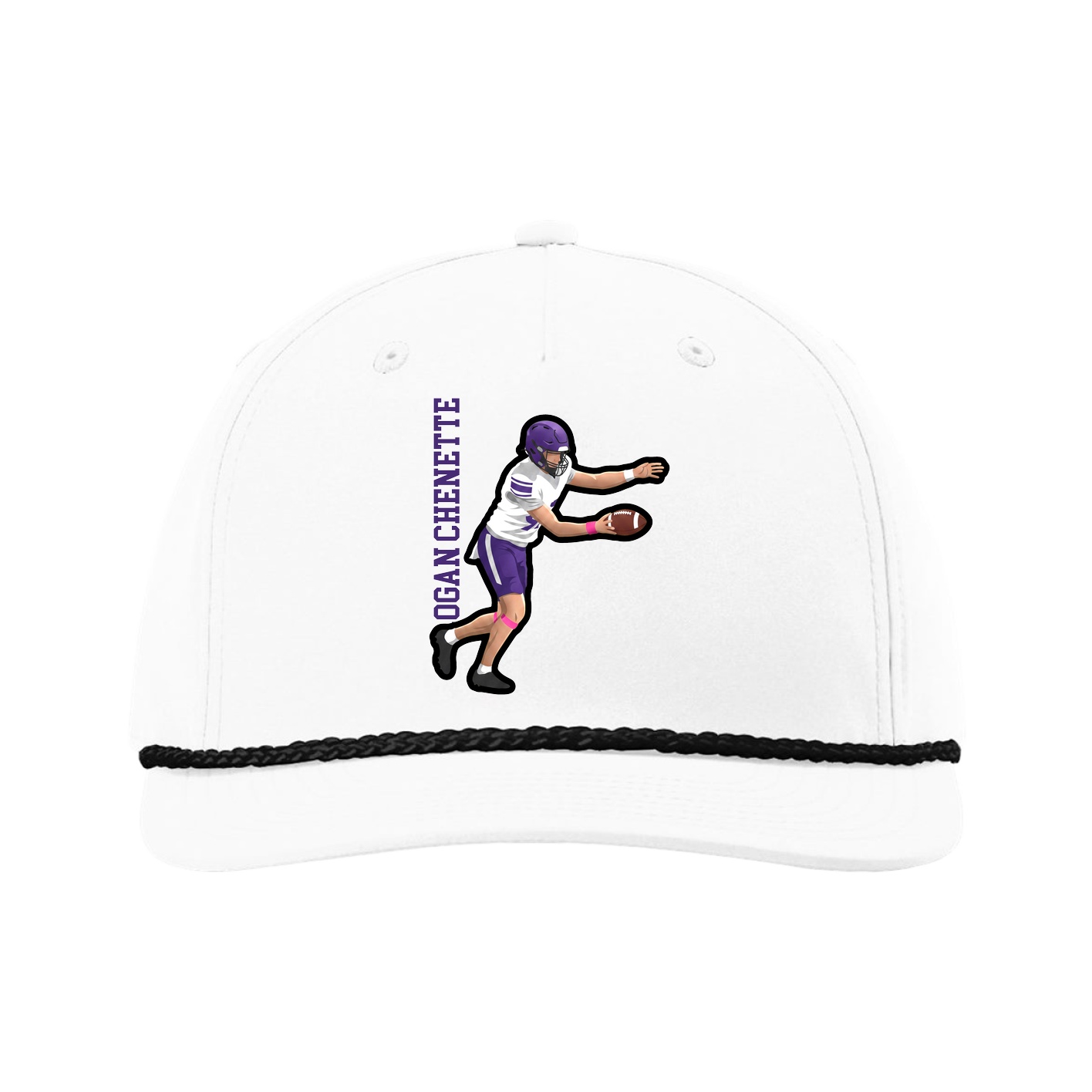 Five-Panel Classic Rope Cap — Name Vertical in White