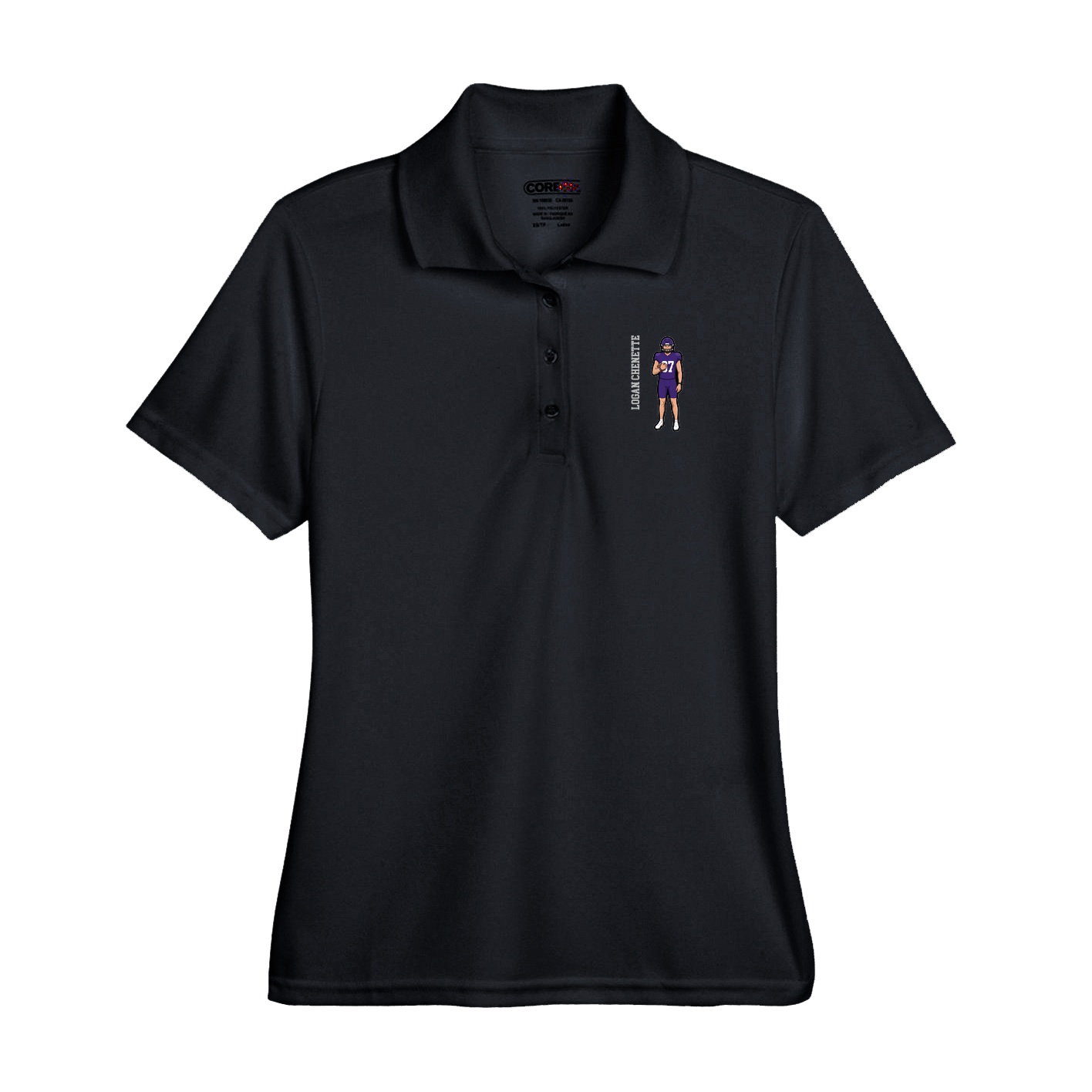 Performance Polo — Name Vertical in Black