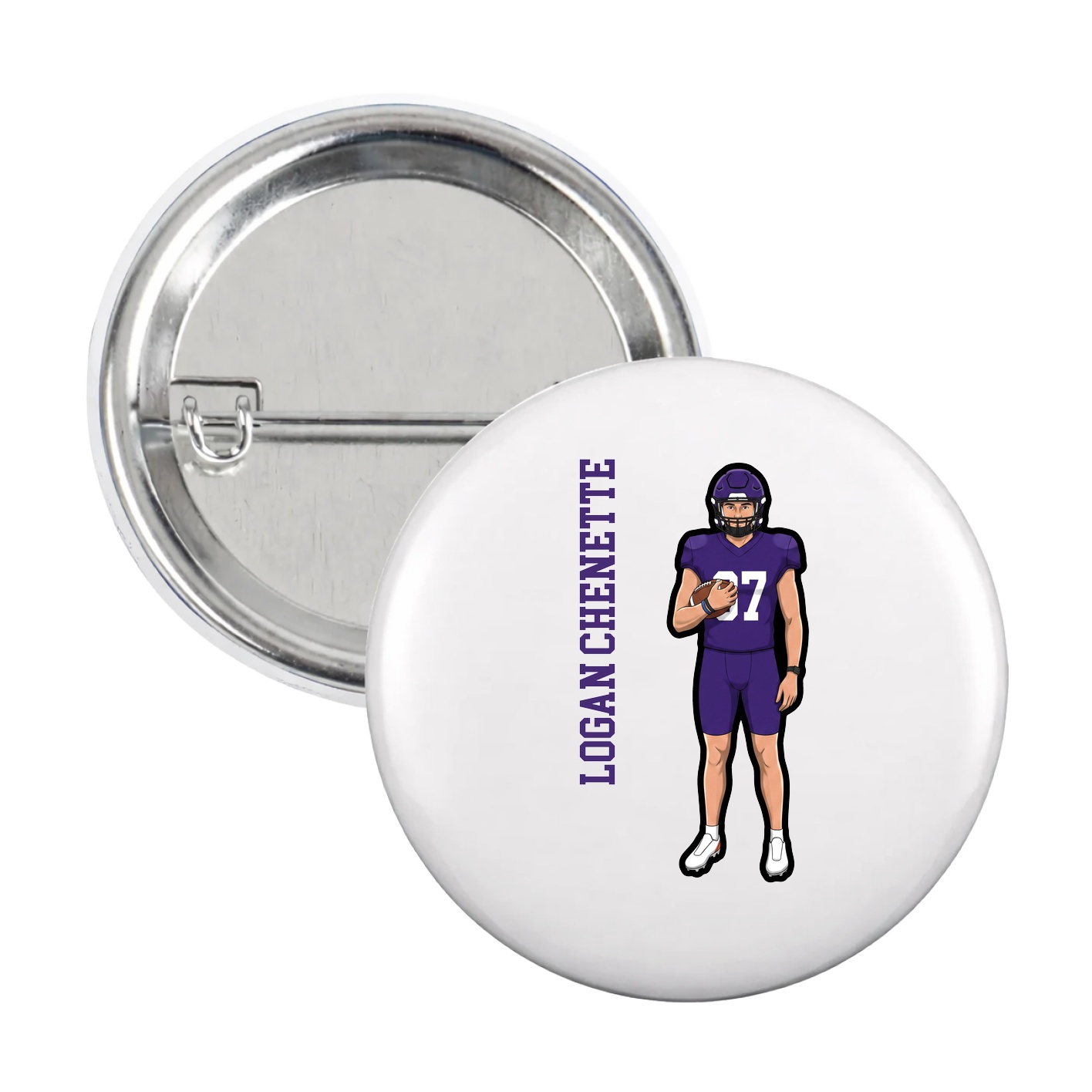 Game Day Button — Name Vertical in White