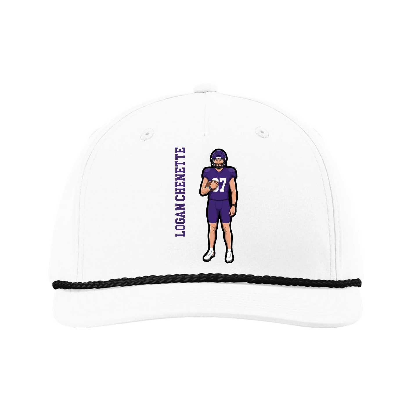 Five-Panel Classic Rope Cap — Name Vertical in White