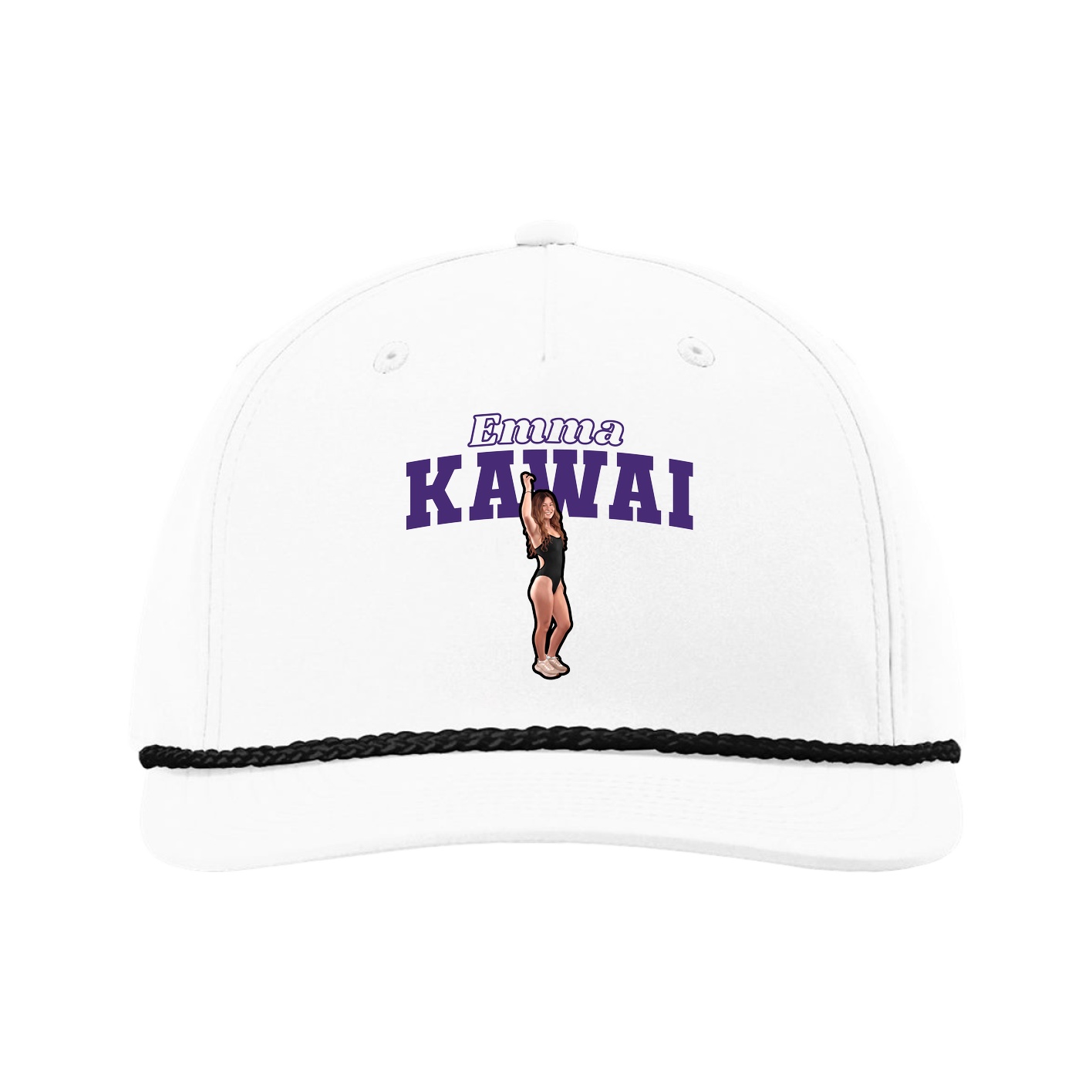 Five-Panel Classic Rope Cap — Name Arch in White