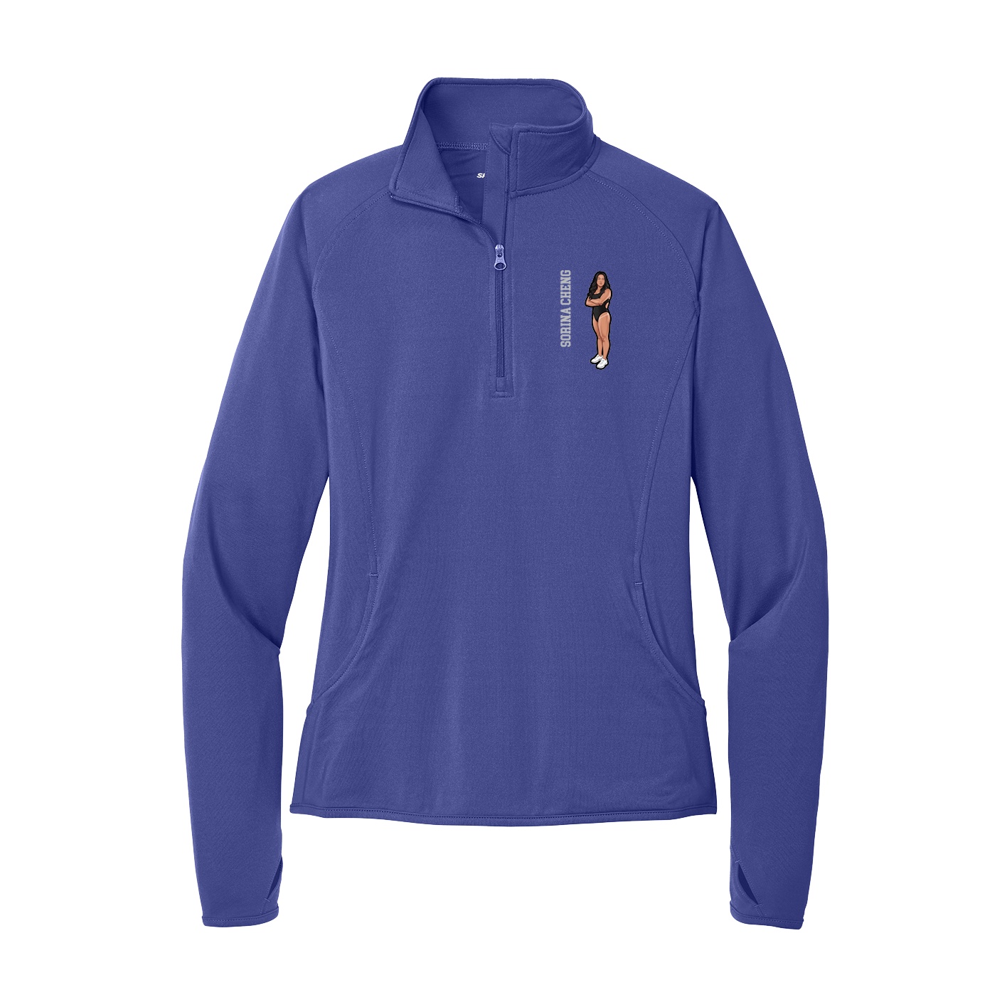 Women's Q-Zip Pullover — Name Vertical in Purple