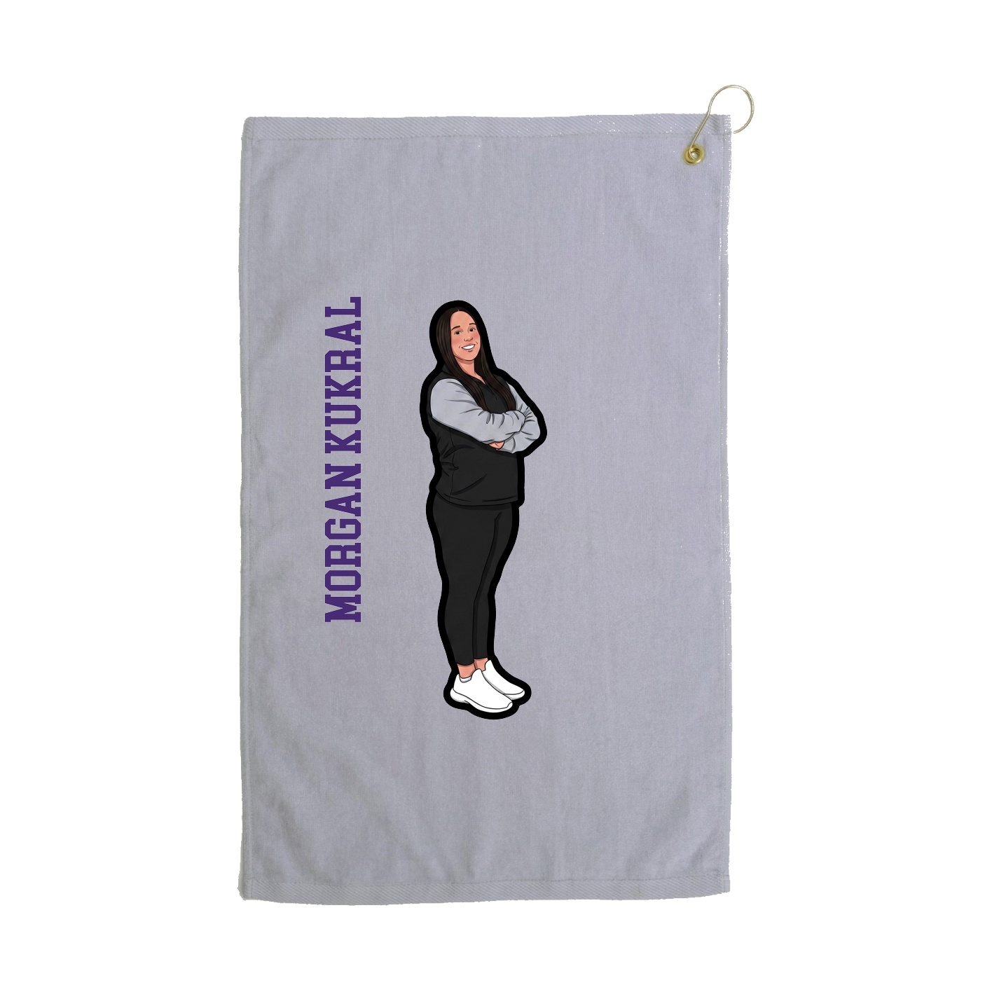 Golf Towel — Name Vertical in Grey