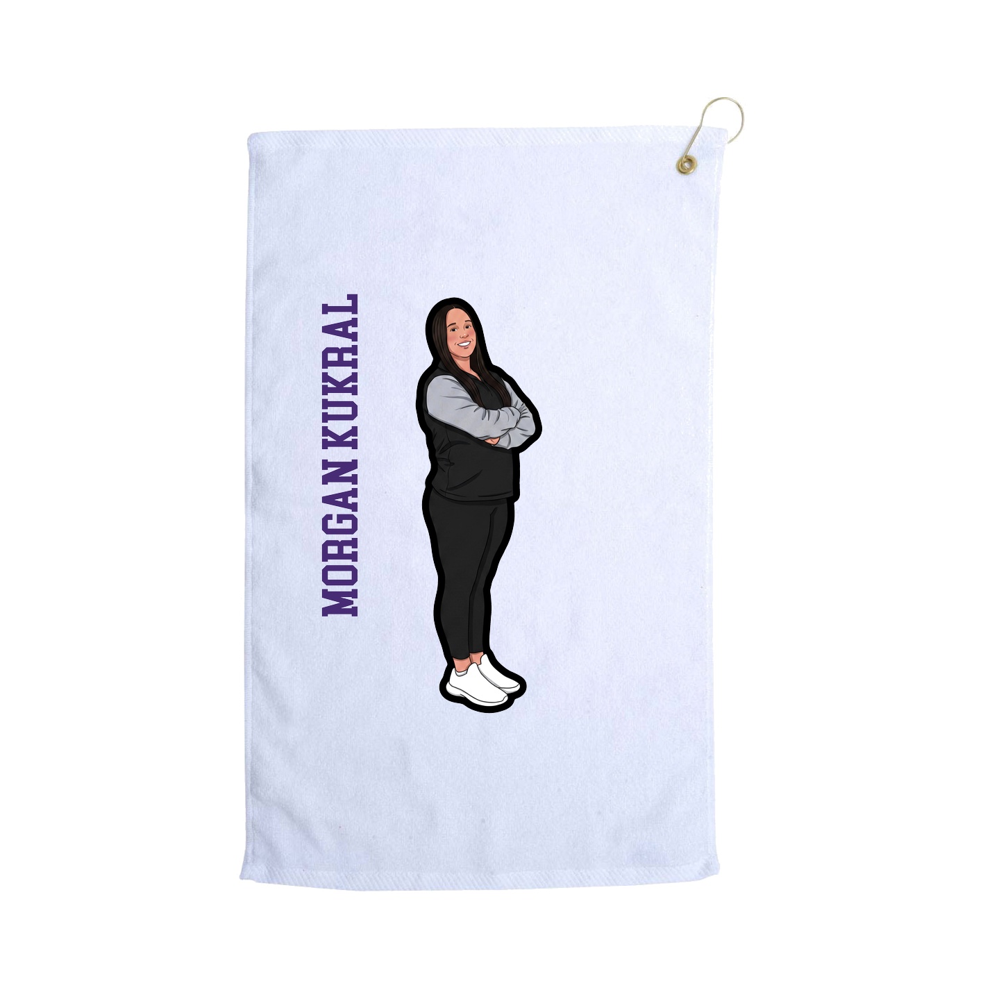 Golf Towel — Name Vertical in White