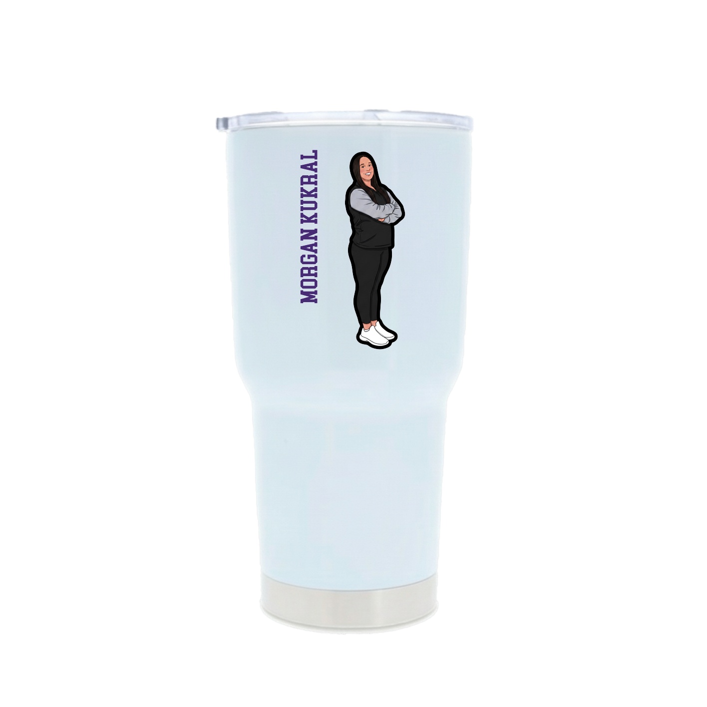 30oz Stainless Steel Tumbler — Name Vertical in White