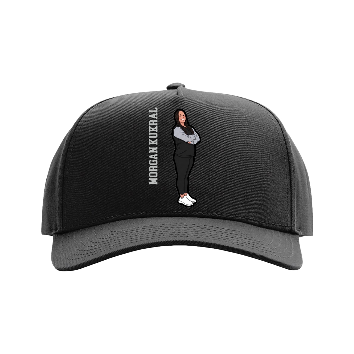 Full Fabric Five-Panel Champ Cap — Name Vertical in Black