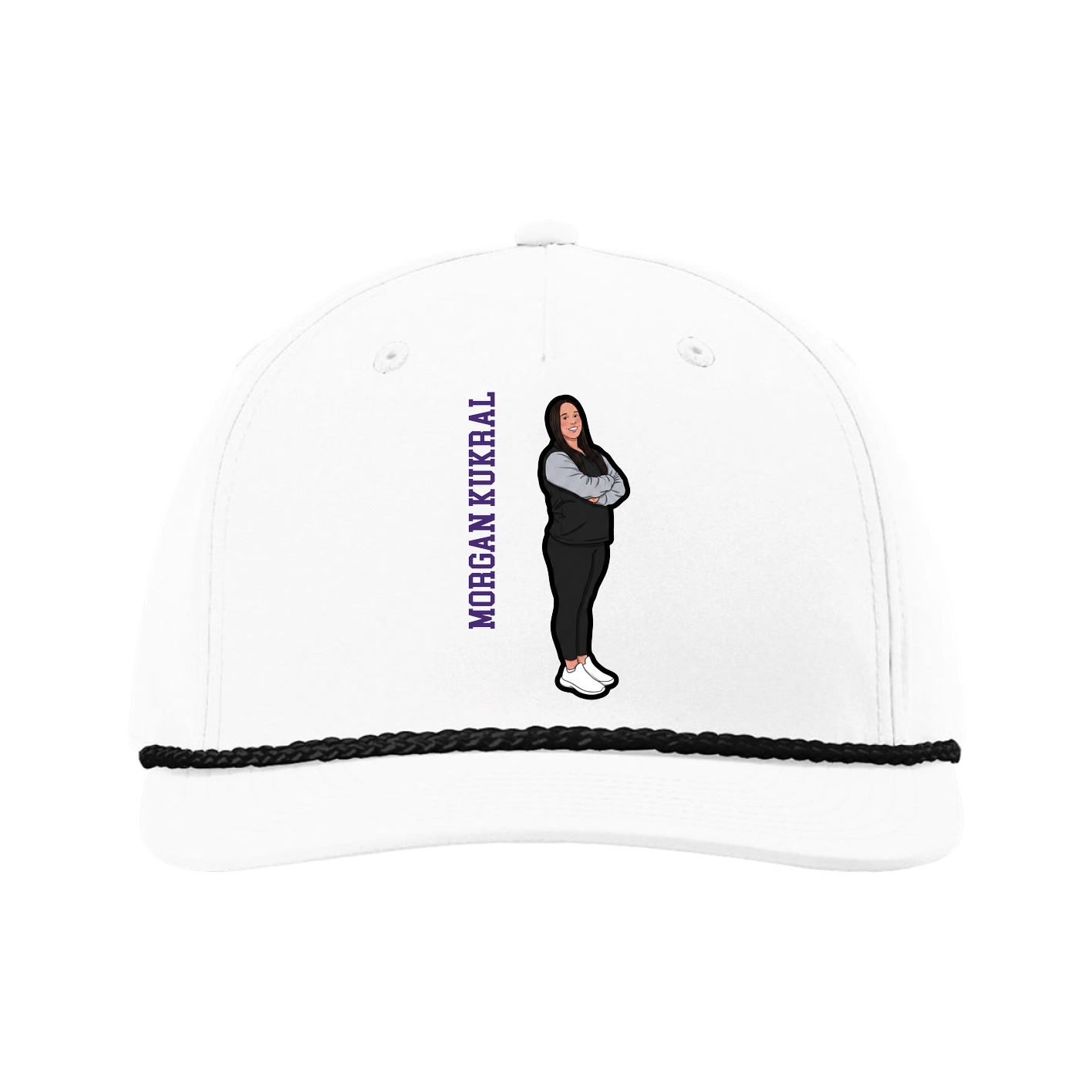 Five-Panel Classic Rope Cap — Name Vertical in White