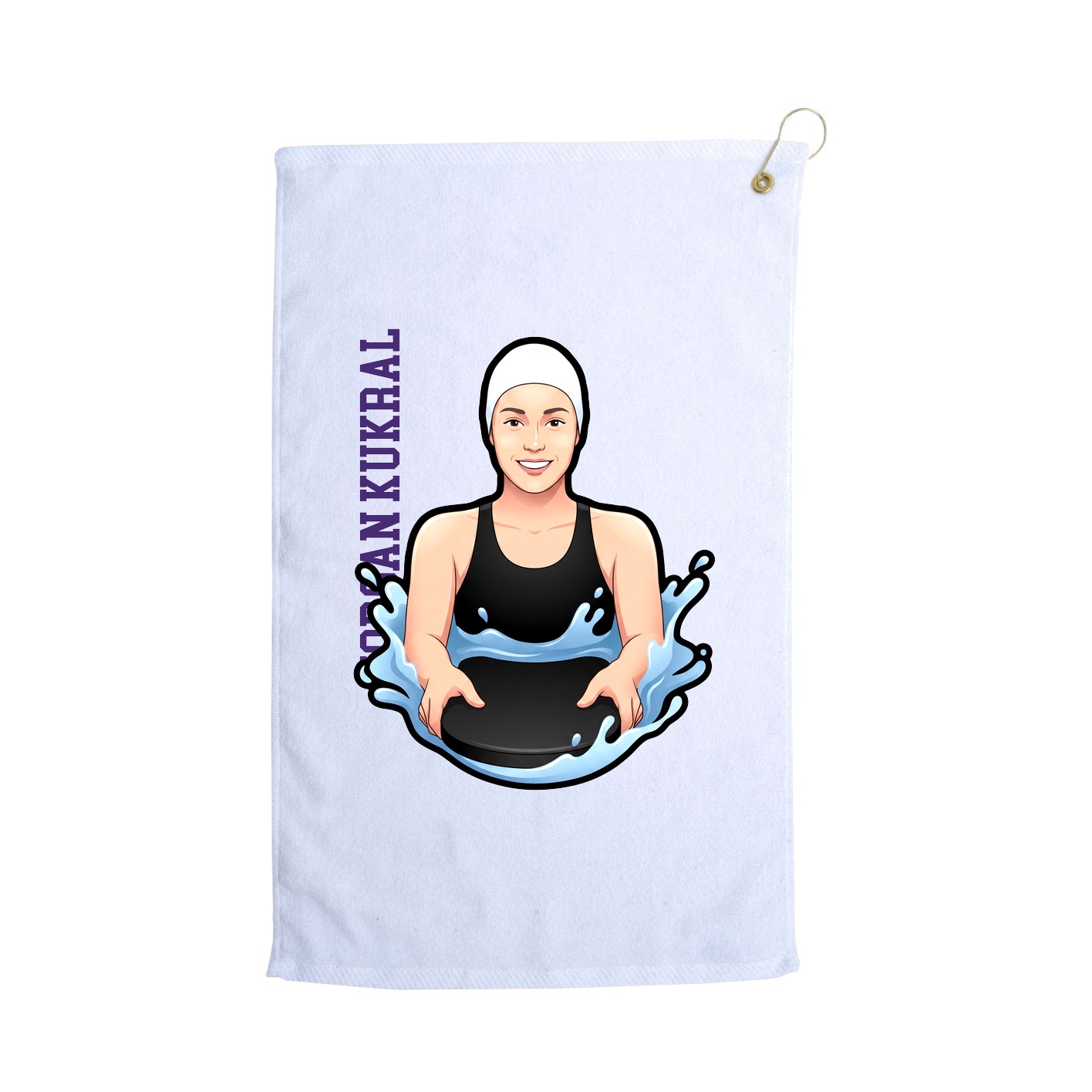 Golf Towel — Name Vertical in White