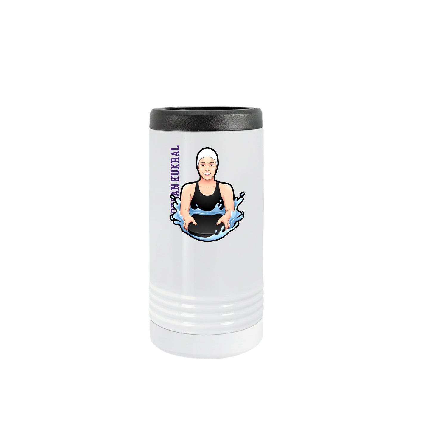 Slim Beverage Holder — Name Vertical in White