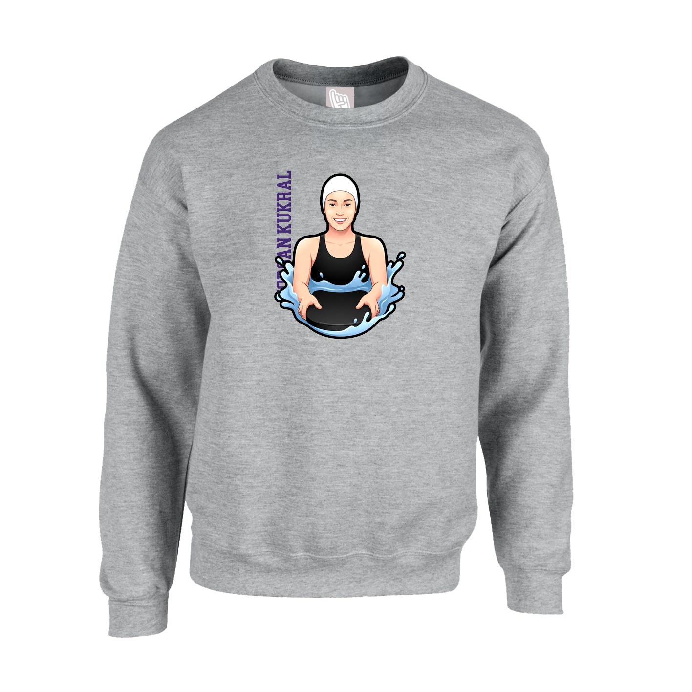 Fleece Crew — Name Vertical in Grey