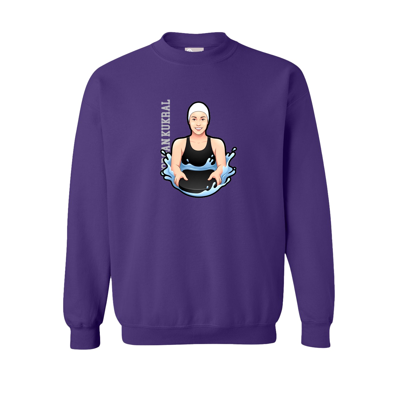 Fleece Crew — Name Vertical in Purple