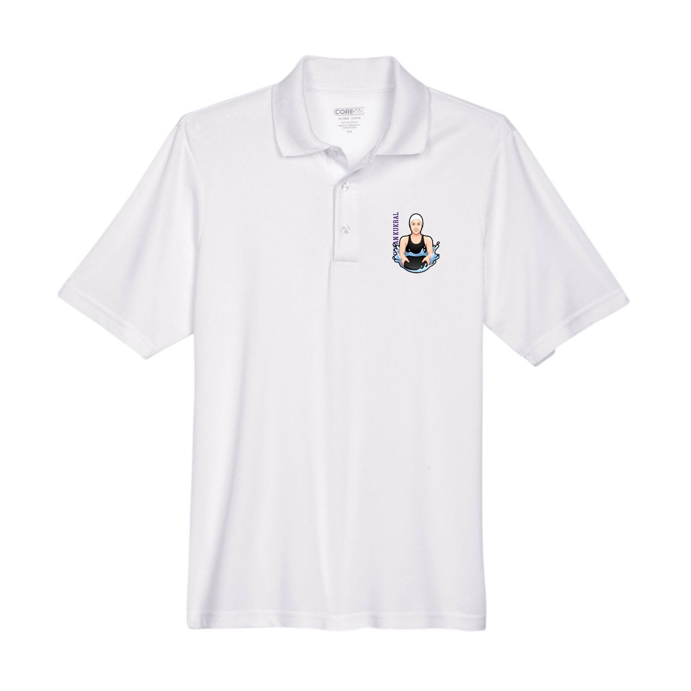 Performance Polo — Name Vertical in White