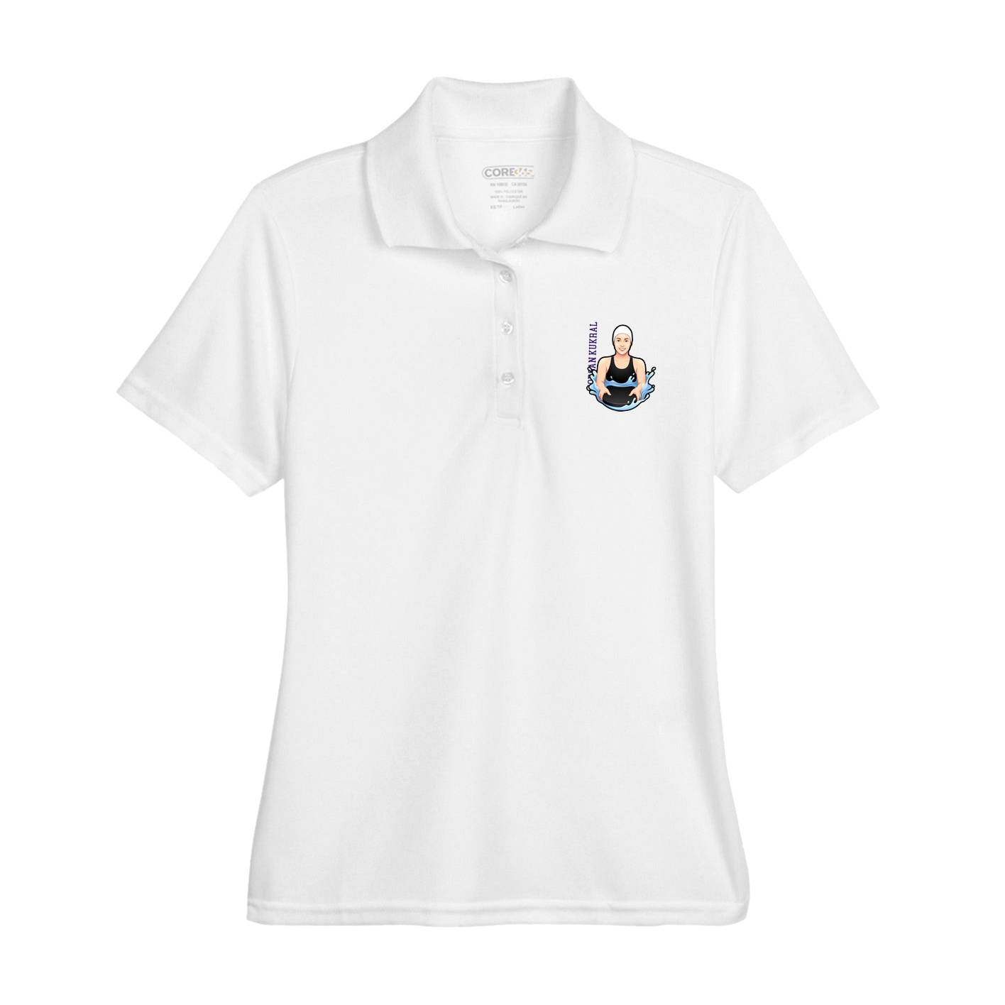 Womens Performance Polo — Name Vertical in White