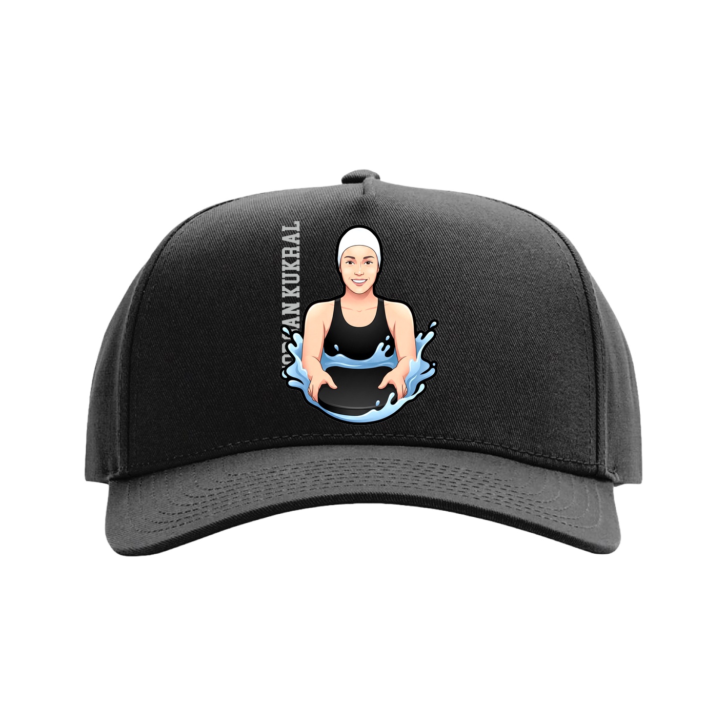 Full Fabric Five-Panel Champ Cap — Name Vertical in Black