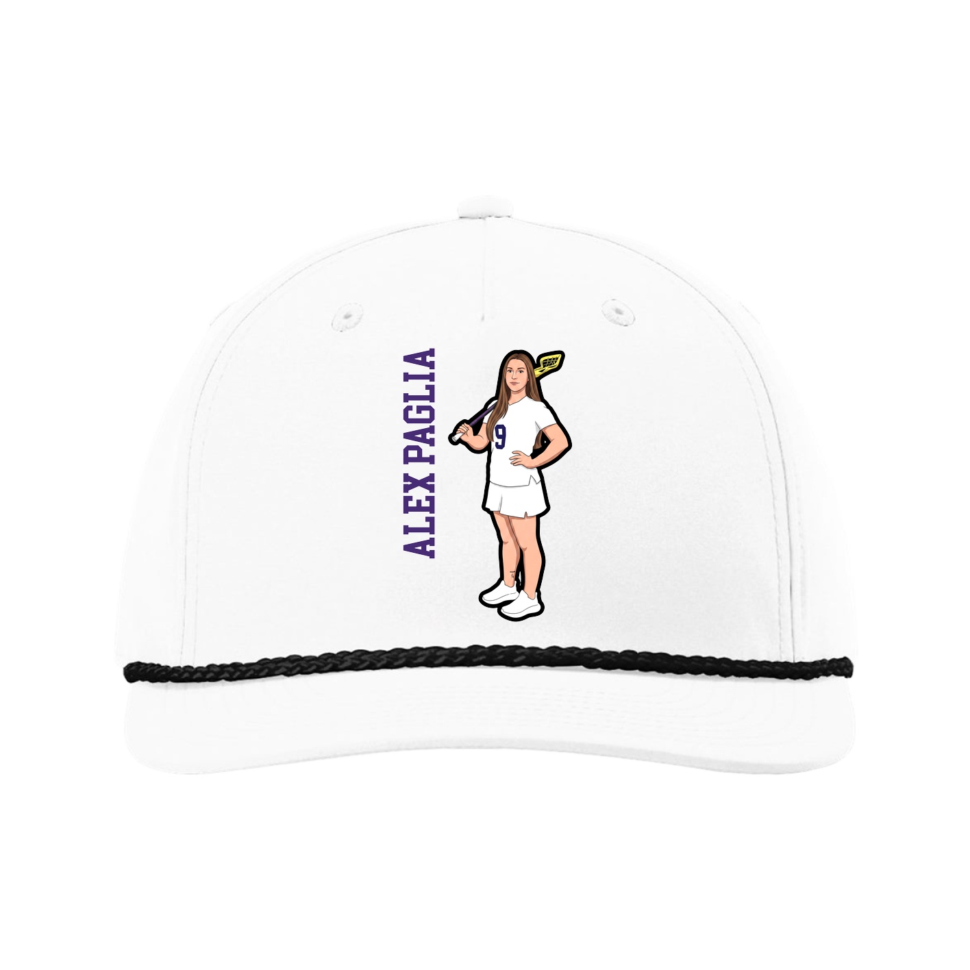 Five-Panel Classic Rope Cap — Name Vertical in White