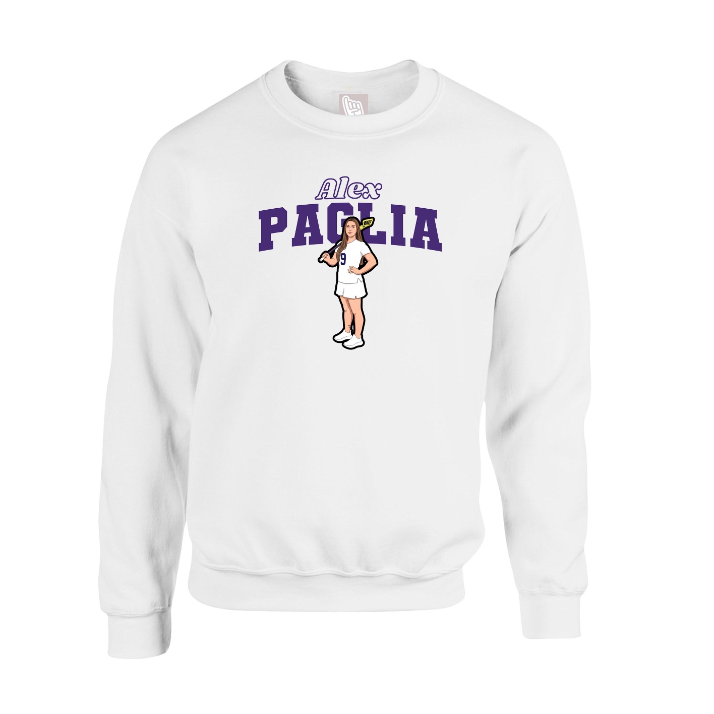 Fleece Crew — Name Arch in White