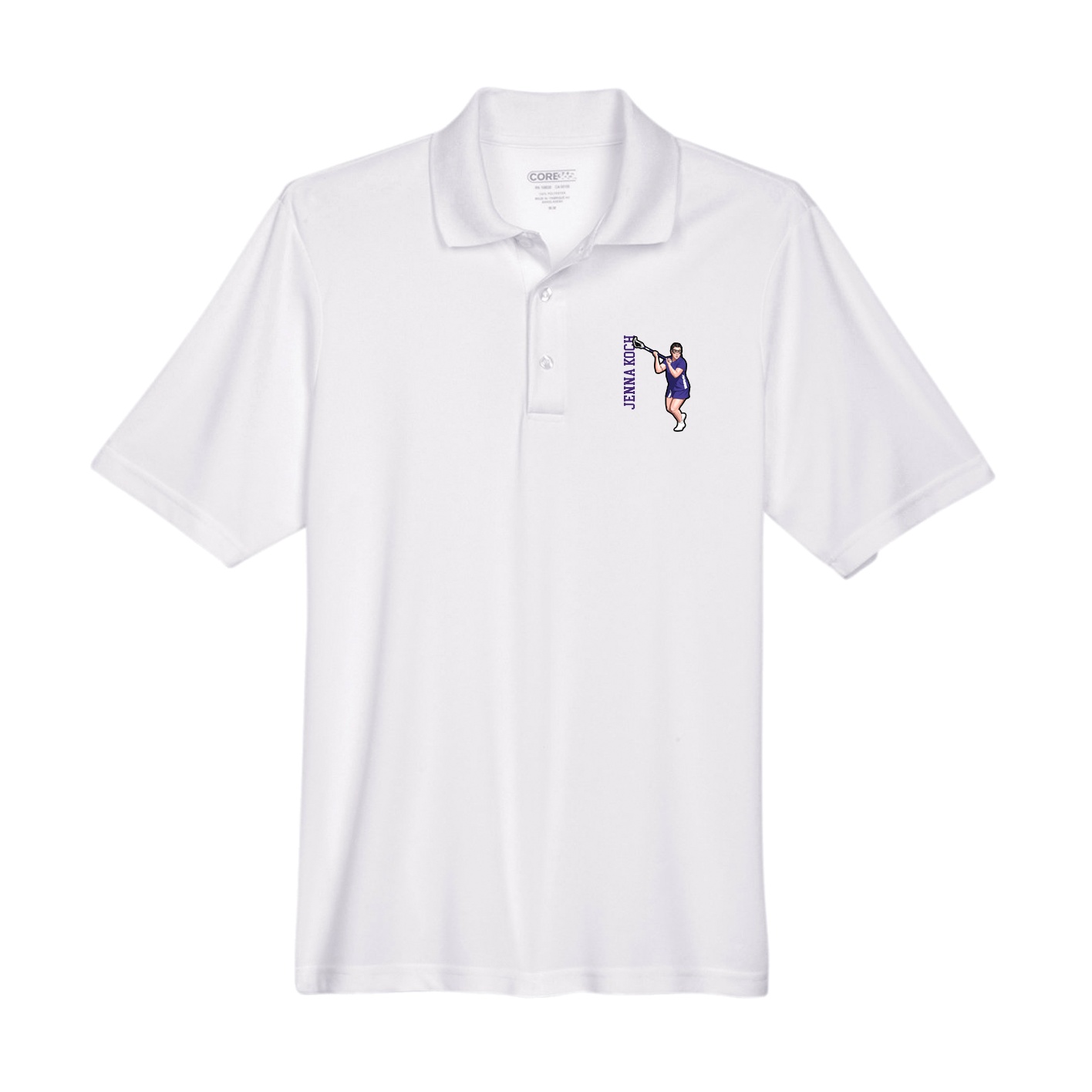 Performance Polo — Name Vertical in White