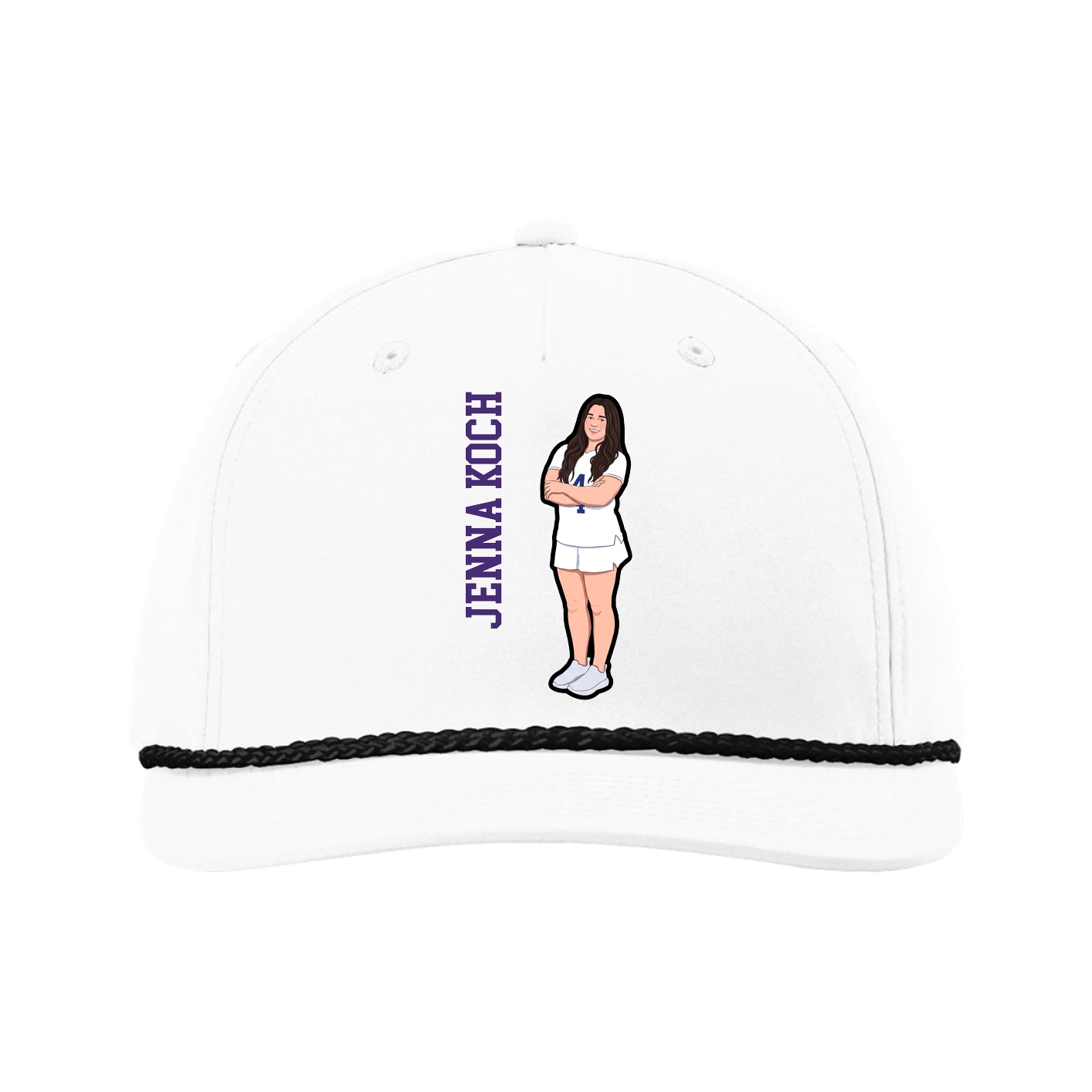 Five-Panel Classic Rope Cap — Name Vertical in White
