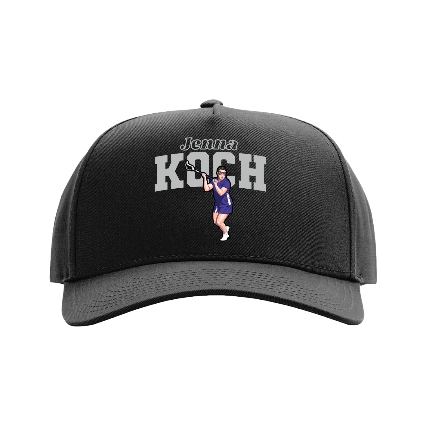 Full Fabric Five-Panel Champ Cap — Name Arch in Black
