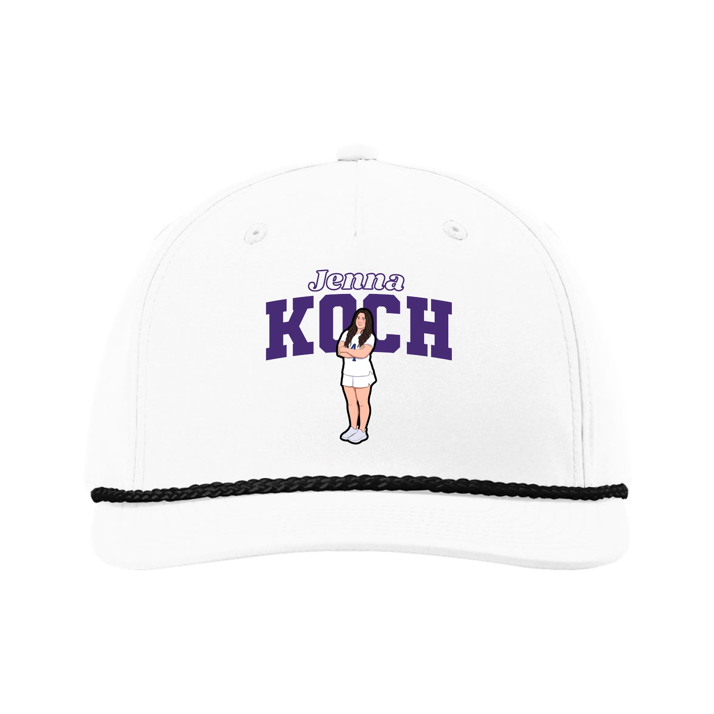 Five-Panel Classic Rope Cap — Name Arch in White