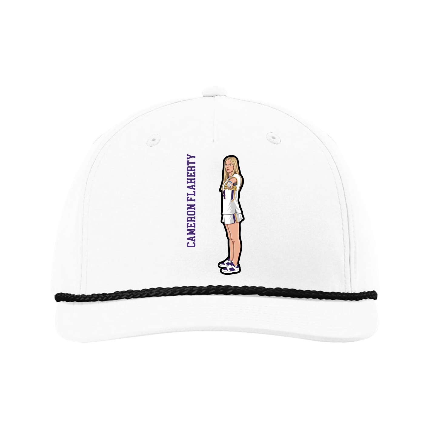 Five-Panel Classic Rope Cap — Name Vertical in White