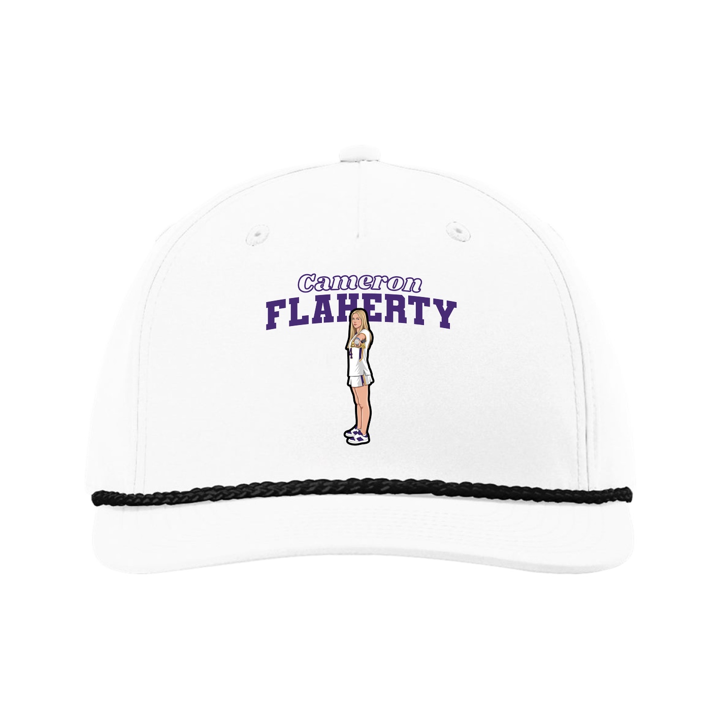 Five-Panel Classic Rope Cap — Name Arch in White