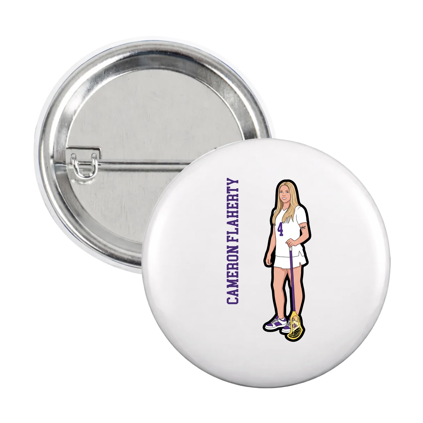 Game Day Button — Name Vertical in White