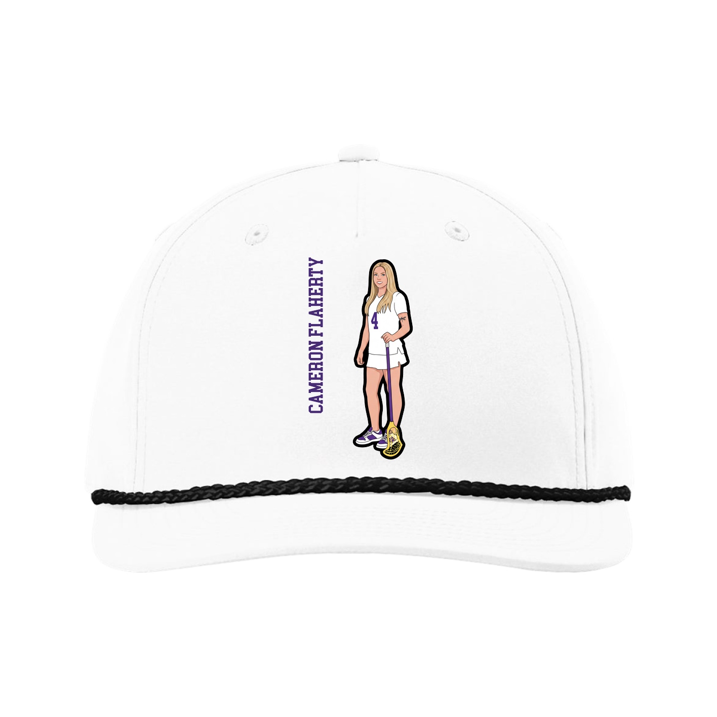 Five-Panel Classic Rope Cap — Name Vertical in White