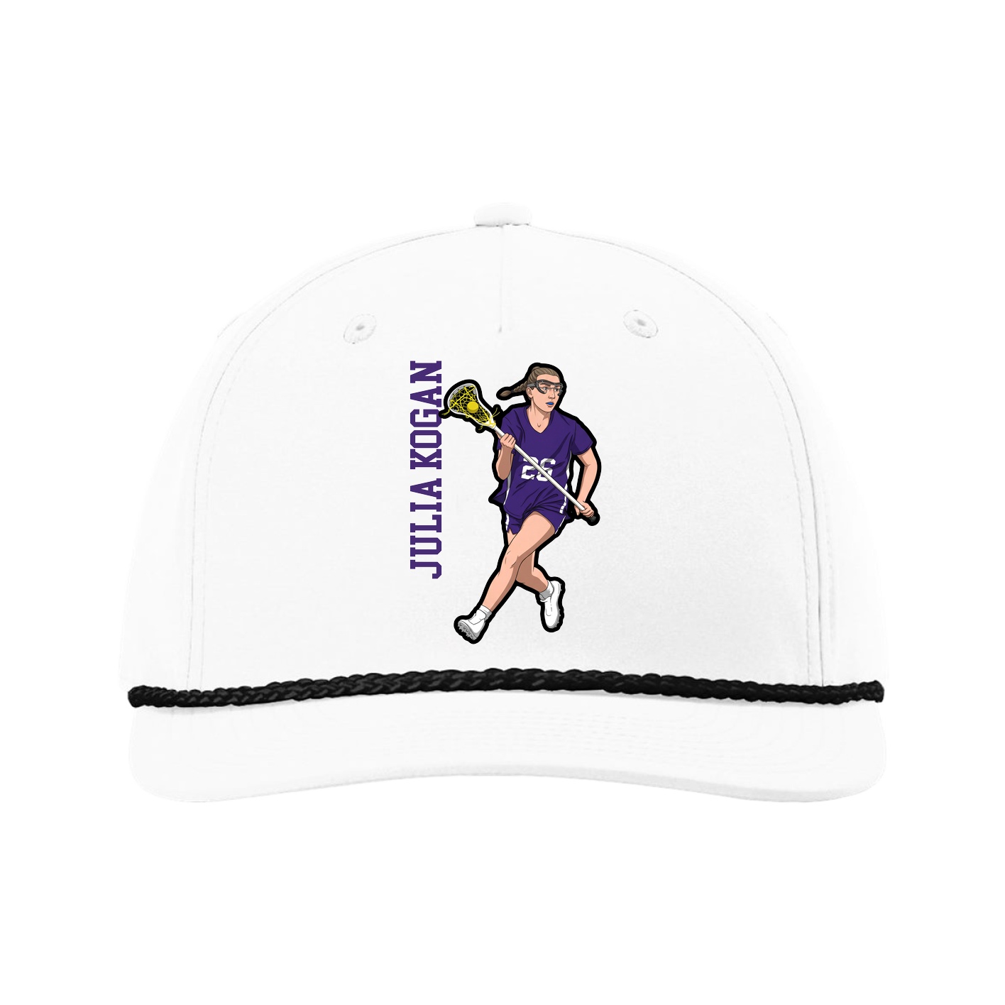 Five-Panel Classic Rope Cap — Name Vertical in White