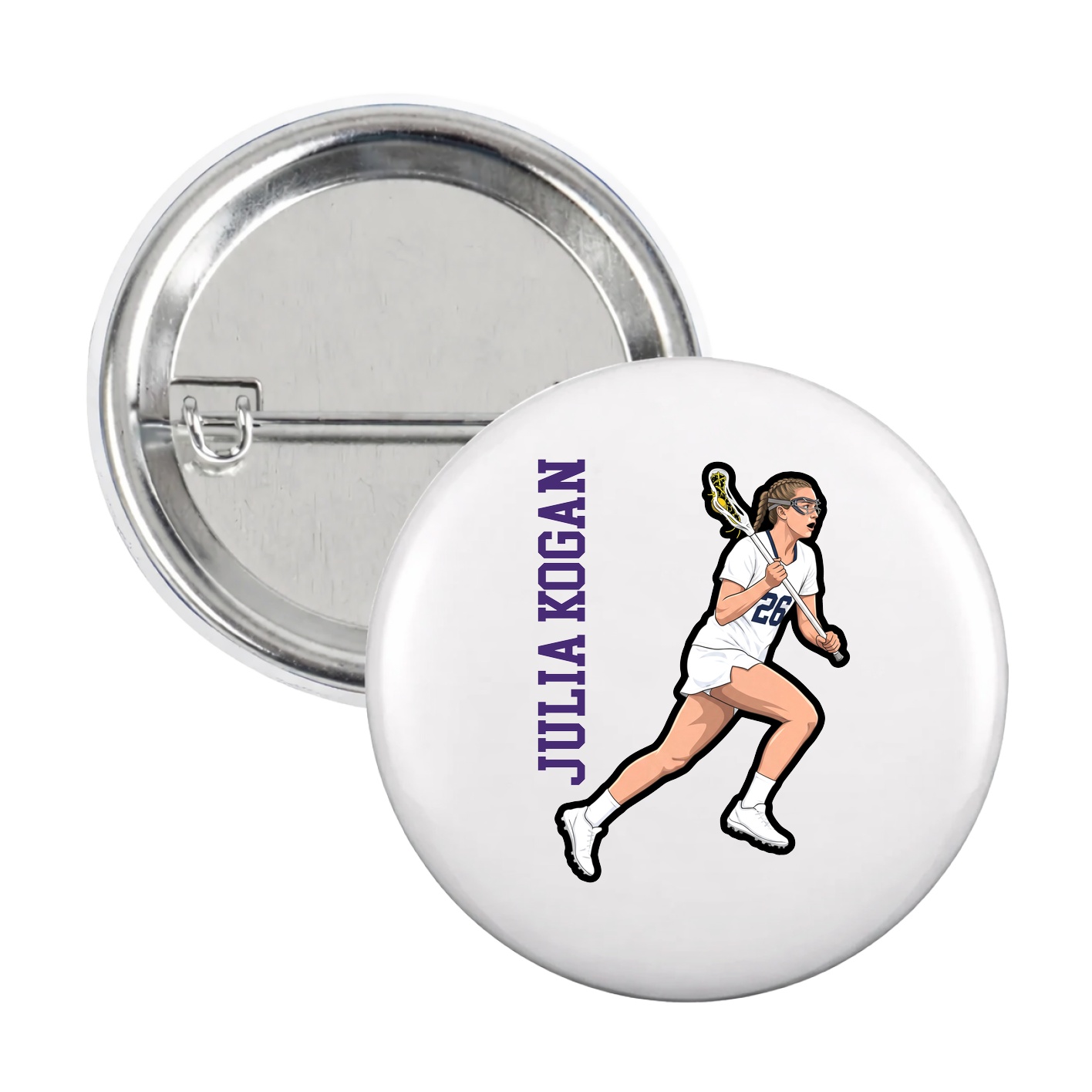 Game Day Button — Name Vertical in White