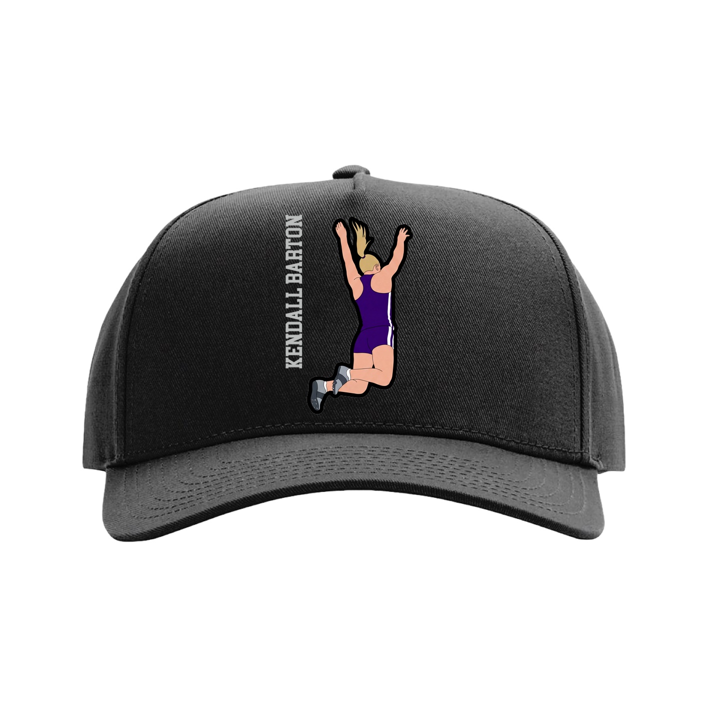 Full Fabric Five-Panel Champ Cap — Name Vertical in Black