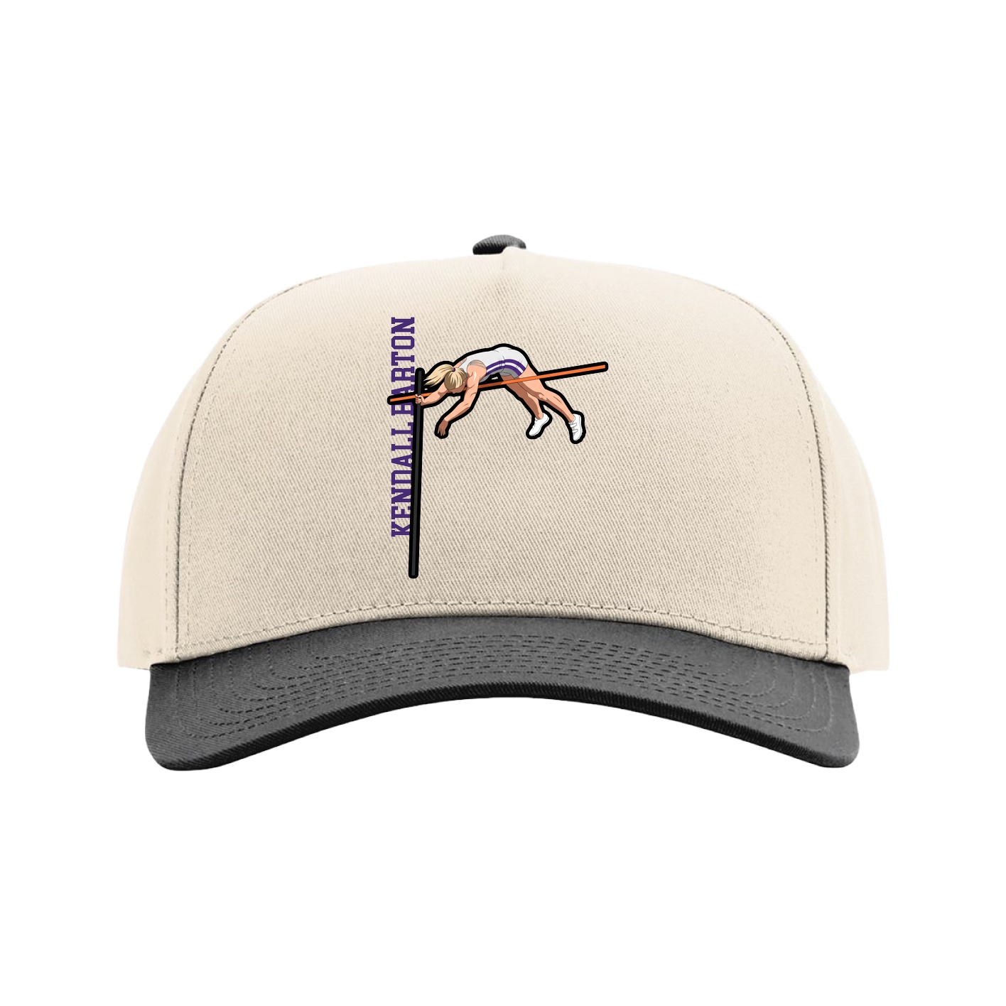 Full Fabric Five-Panel Champ Cap — Name Vertical in Cream/Black