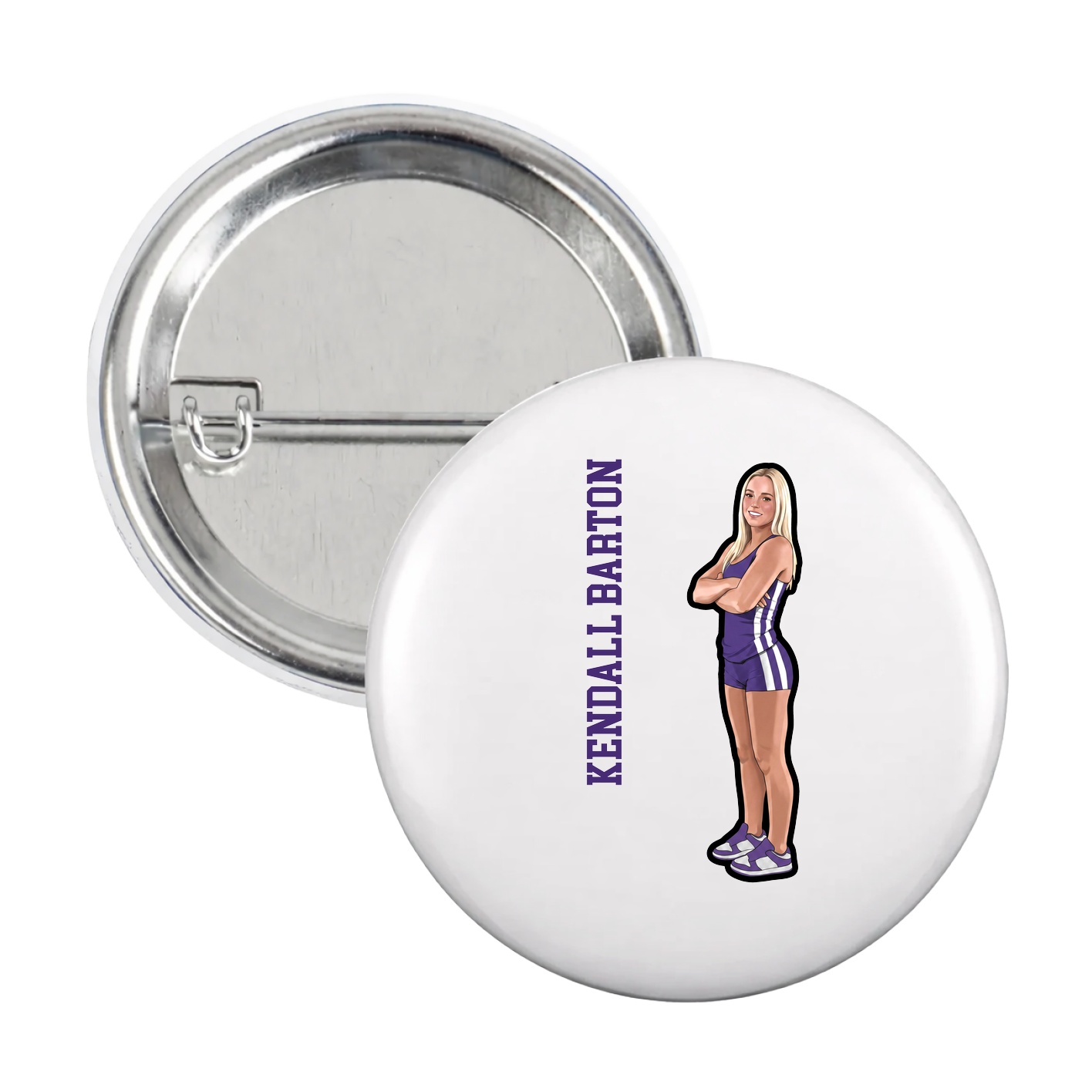 Game Day Button — Name Vertical in White