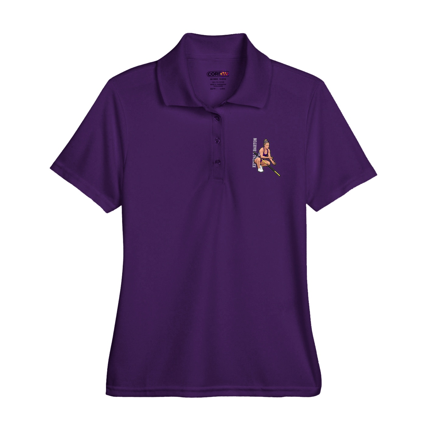 Womens Performance Polo — Name Vertical in Purple