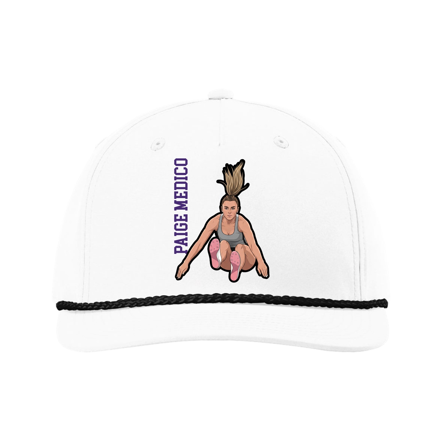 Five-Panel Classic Rope Cap — Name Vertical in White