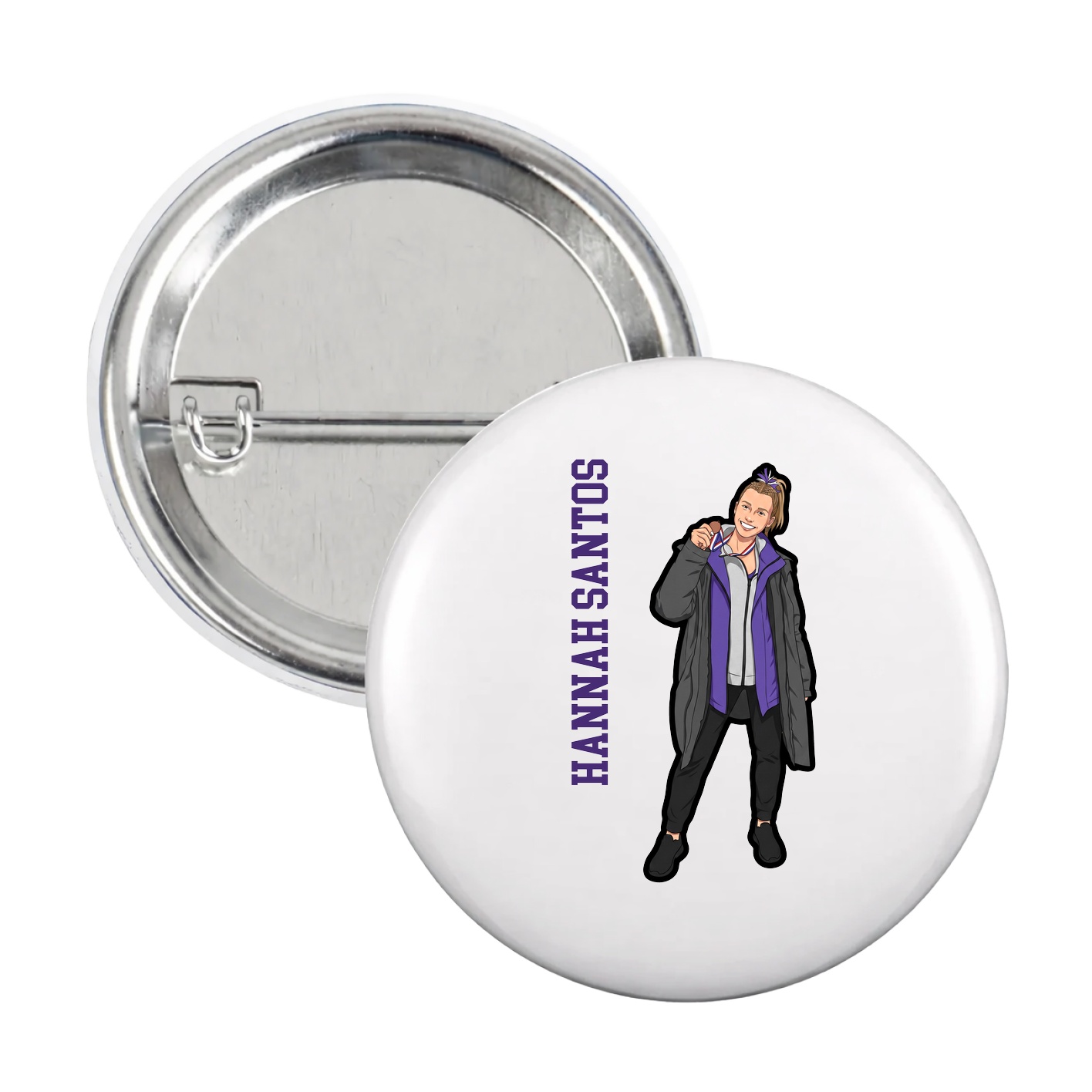 Game Day Button — Name Vertical in White