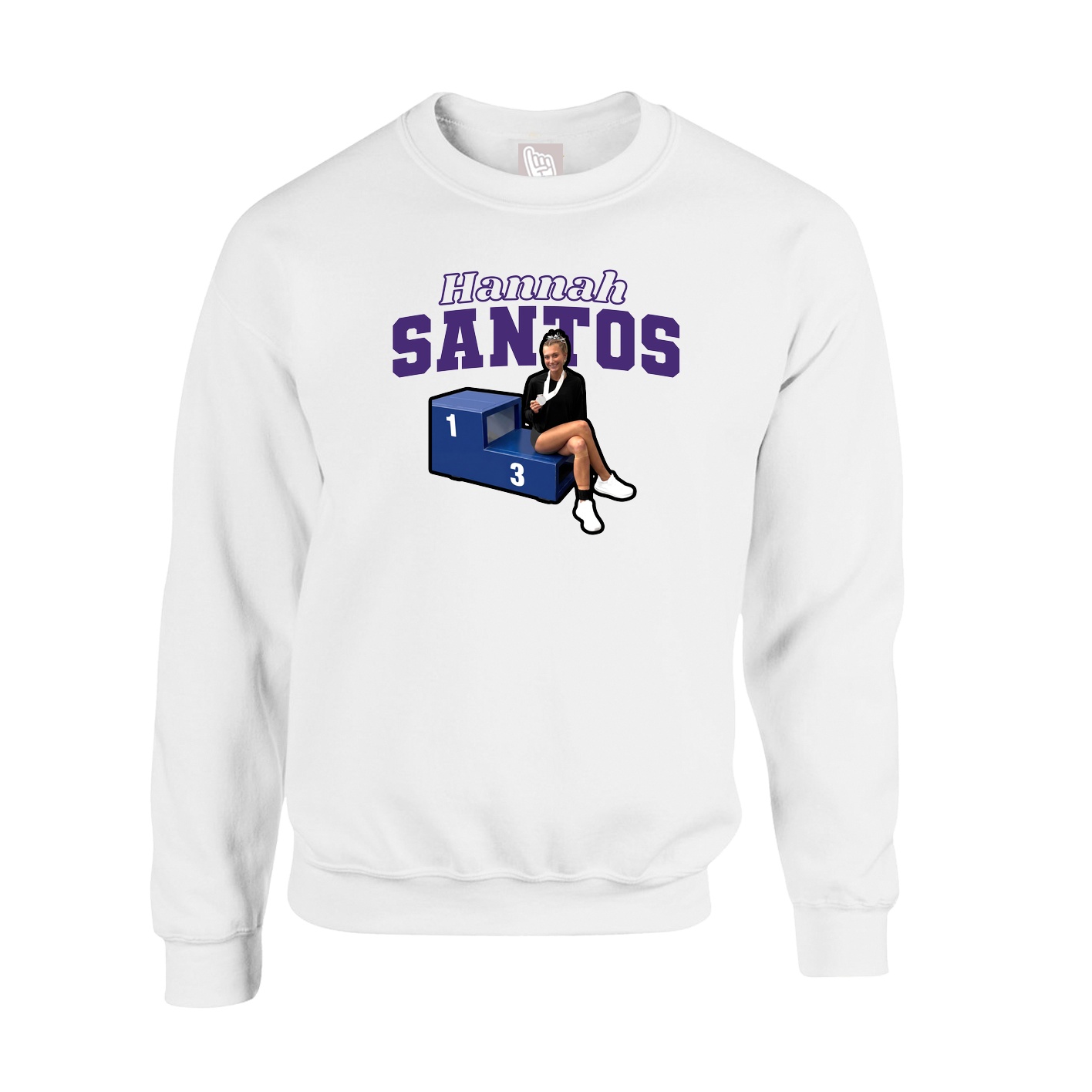 Fleece Crew — Name Arch in White