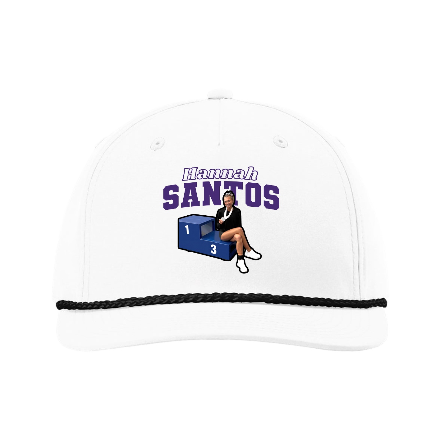 Five-Panel Classic Rope Cap — Name Arch in White