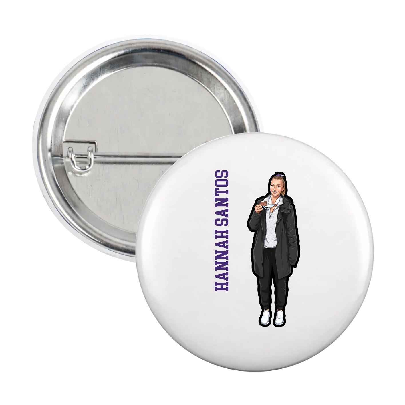 Game Day Button — Name Vertical in White