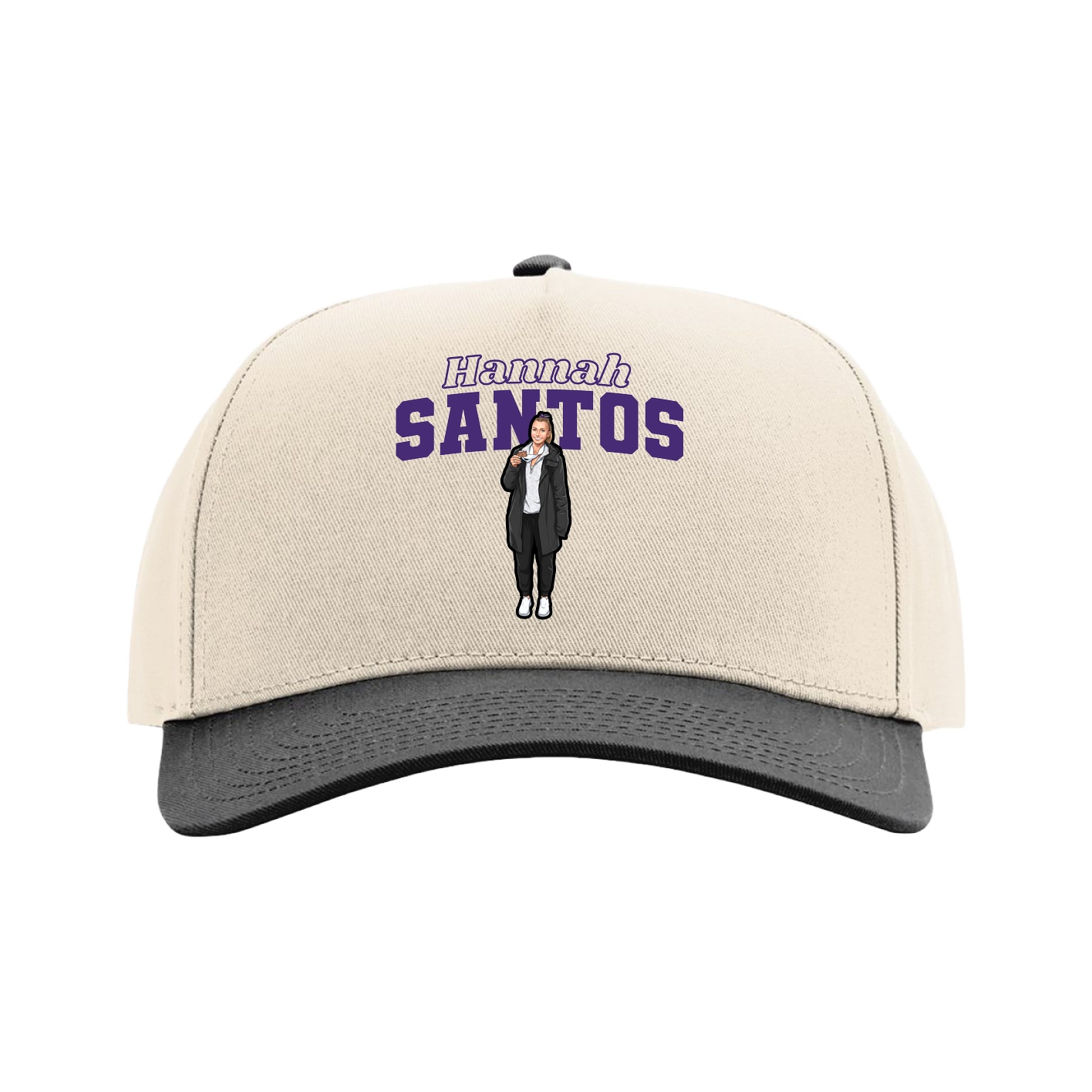 Full Fabric Five-Panel Champ Cap — Name Arch in Cream/Black