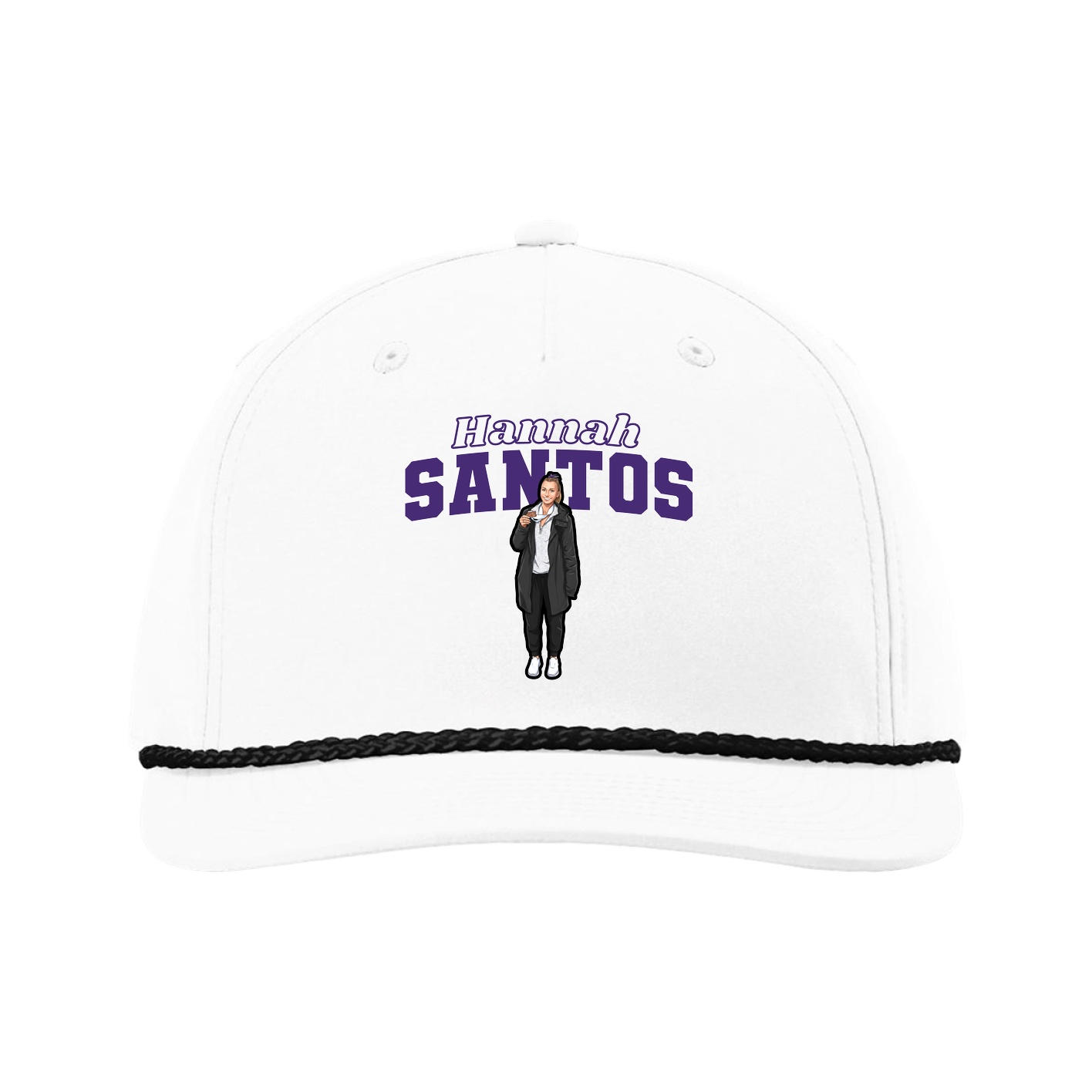 Five-Panel Classic Rope Cap — Name Arch in White