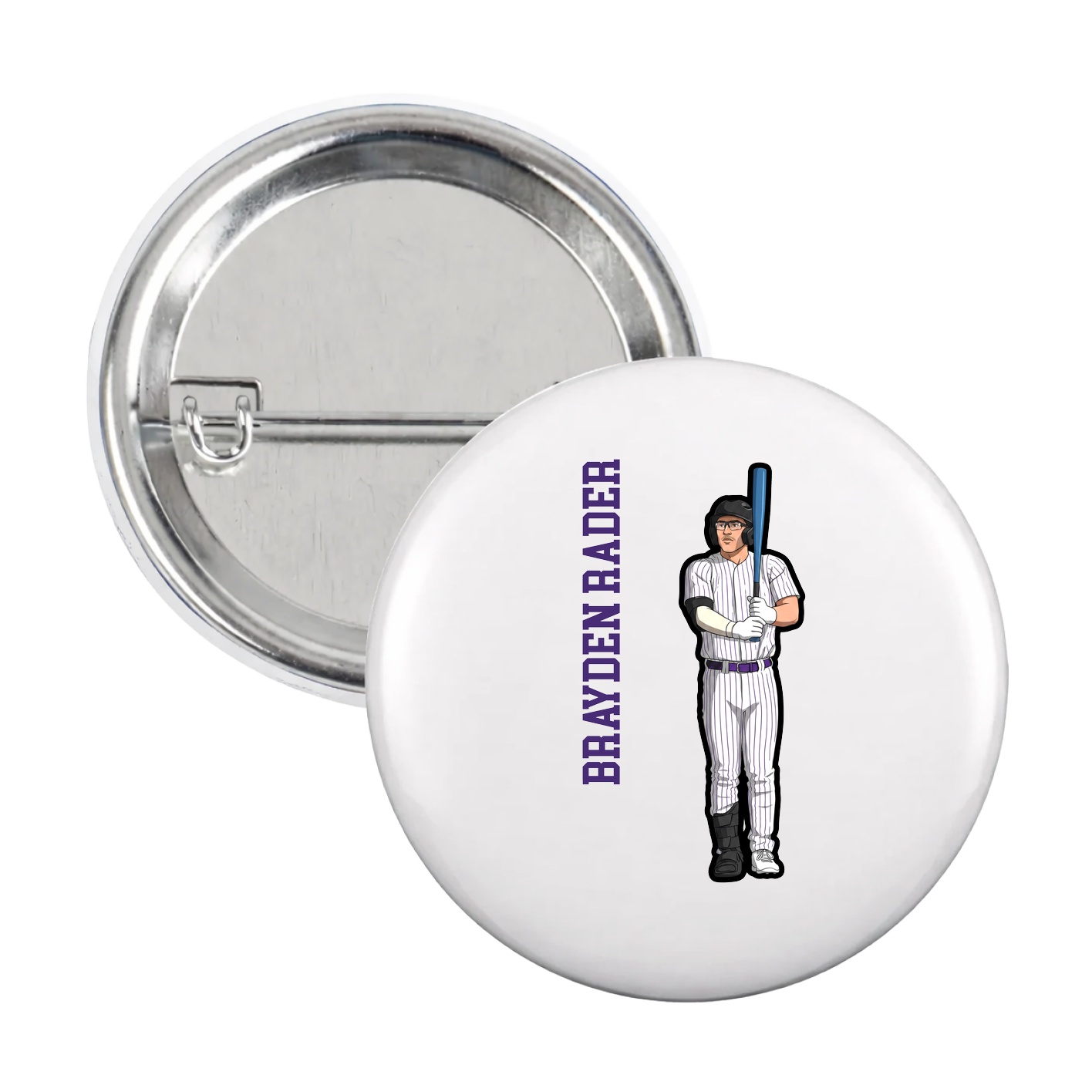 Game Day Button — Name Vertical in White