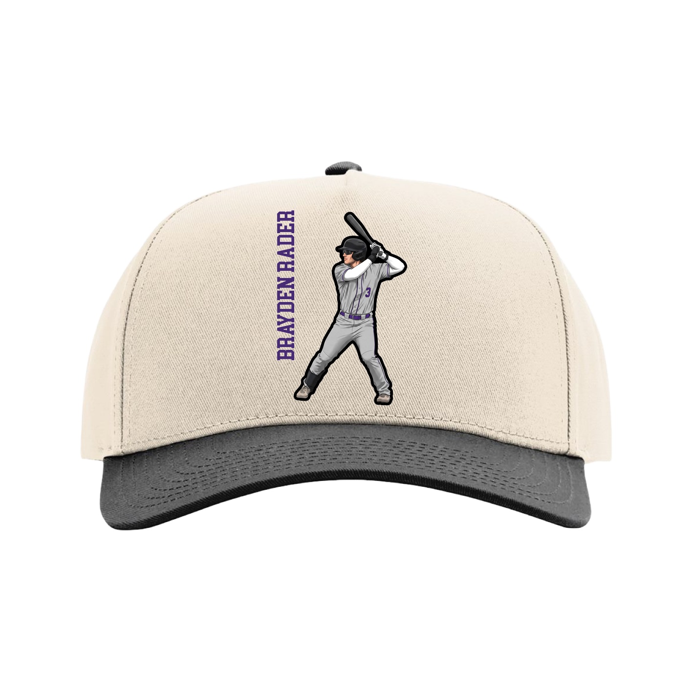 Full Fabric Five-Panel Champ Cap — Name Vertical in Cream/Black